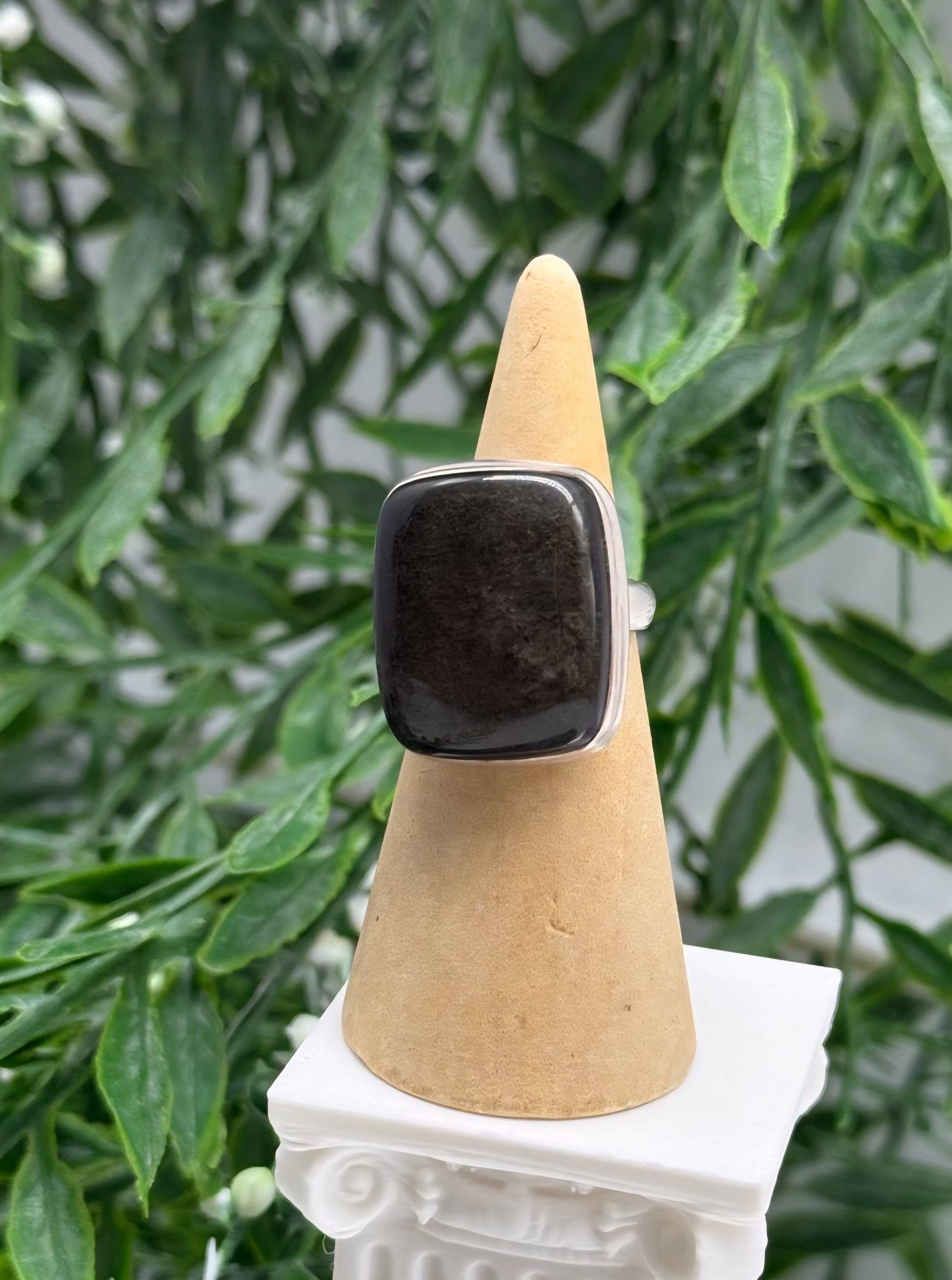 Gold Sheen Obsidian Manifestation Ring – 925 Silver (Size 6) Crystal Wellness