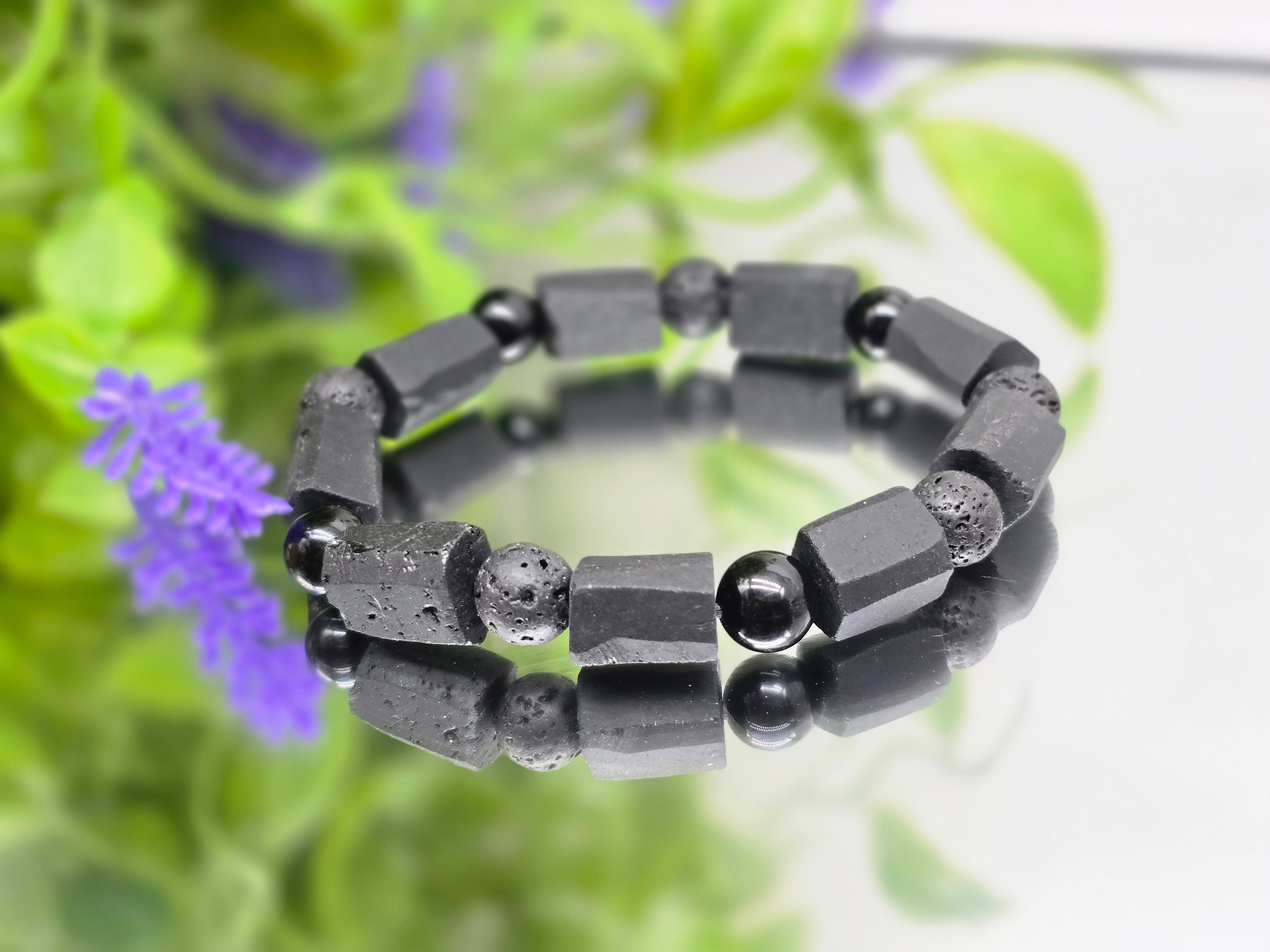 ⭐ Black Tourmaline, Black Obsidian & Lava Stone Bracelet – Protection, Grounding & Strength (8mm) Crystal Wellness