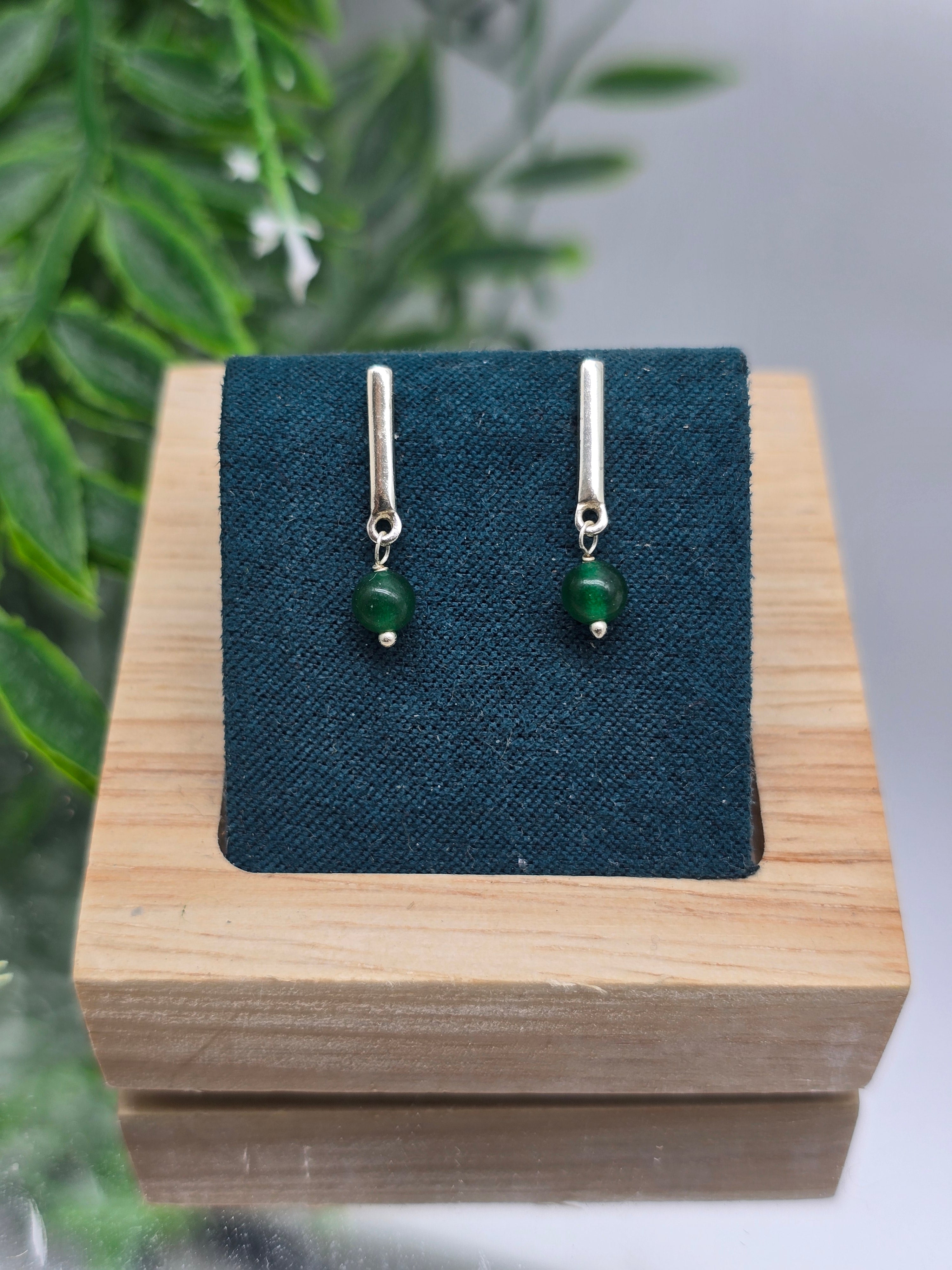 Green Onyx 925 Sterling Silver Stud Earrings – Balance & Inner Strength Crystal Wellness