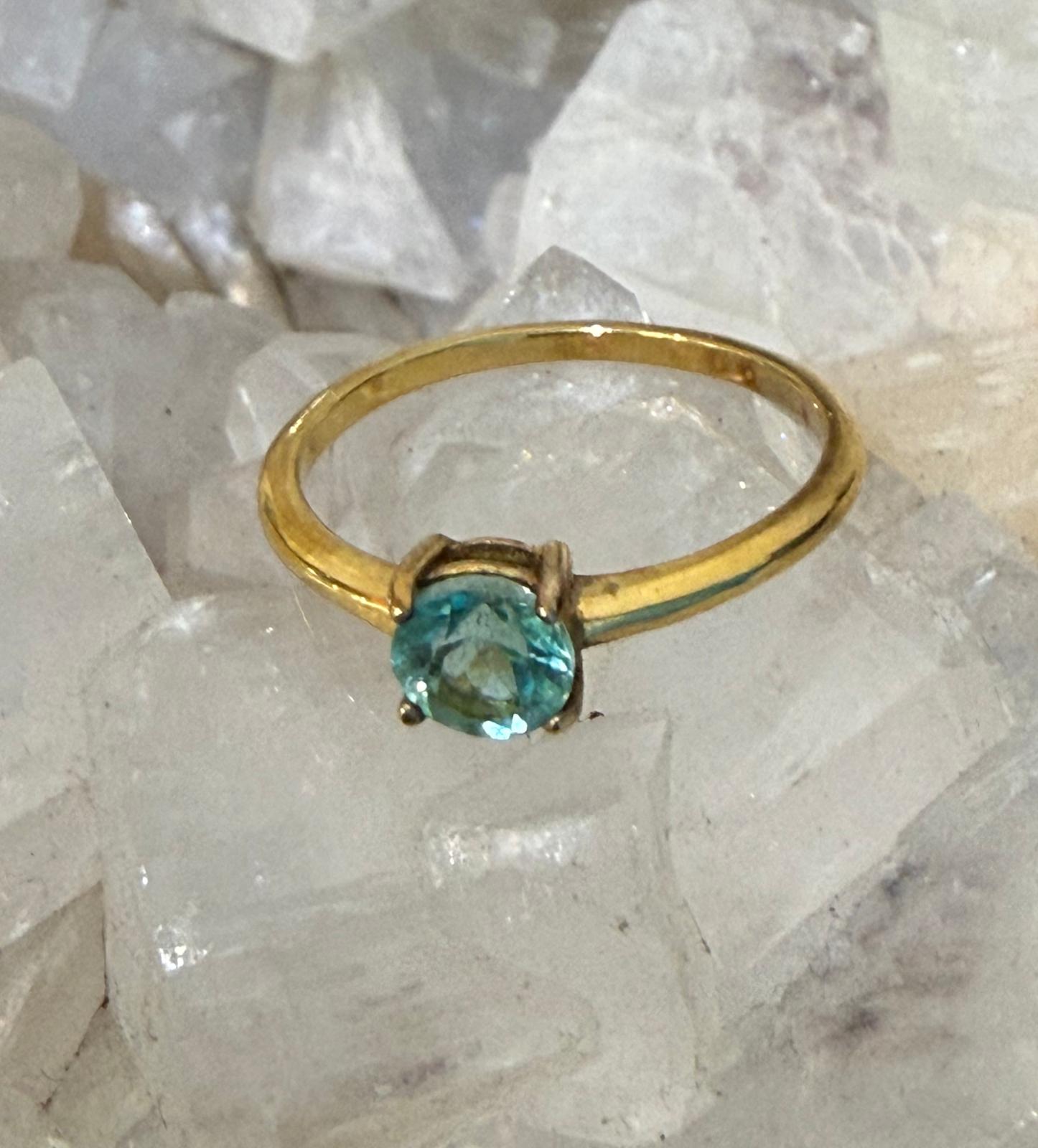 Luxury Neon Blue Apatite Ring – 18ct Gold Vermeil Dainty Solitaire | Clarity, Motivation & Manifestation Energy Crystal Wellness