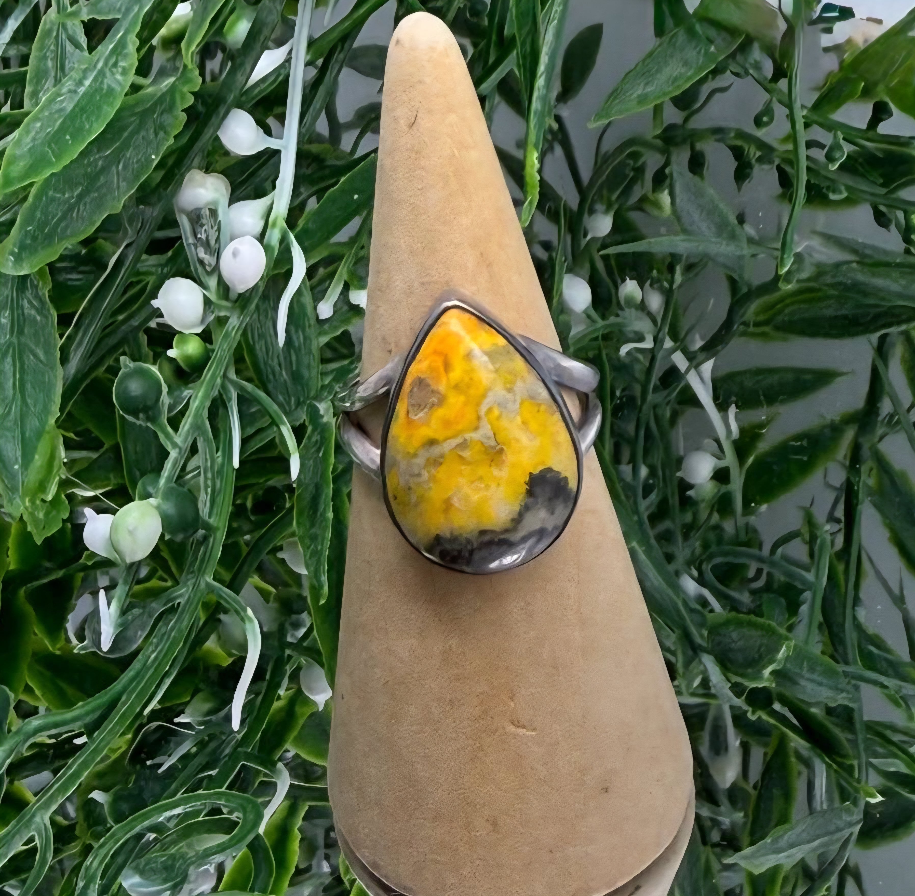 Bumblebee Jasper 925 Sterling Silver Ring Size 8 (Stone of Joy & Personal Power) Crystal Wellness