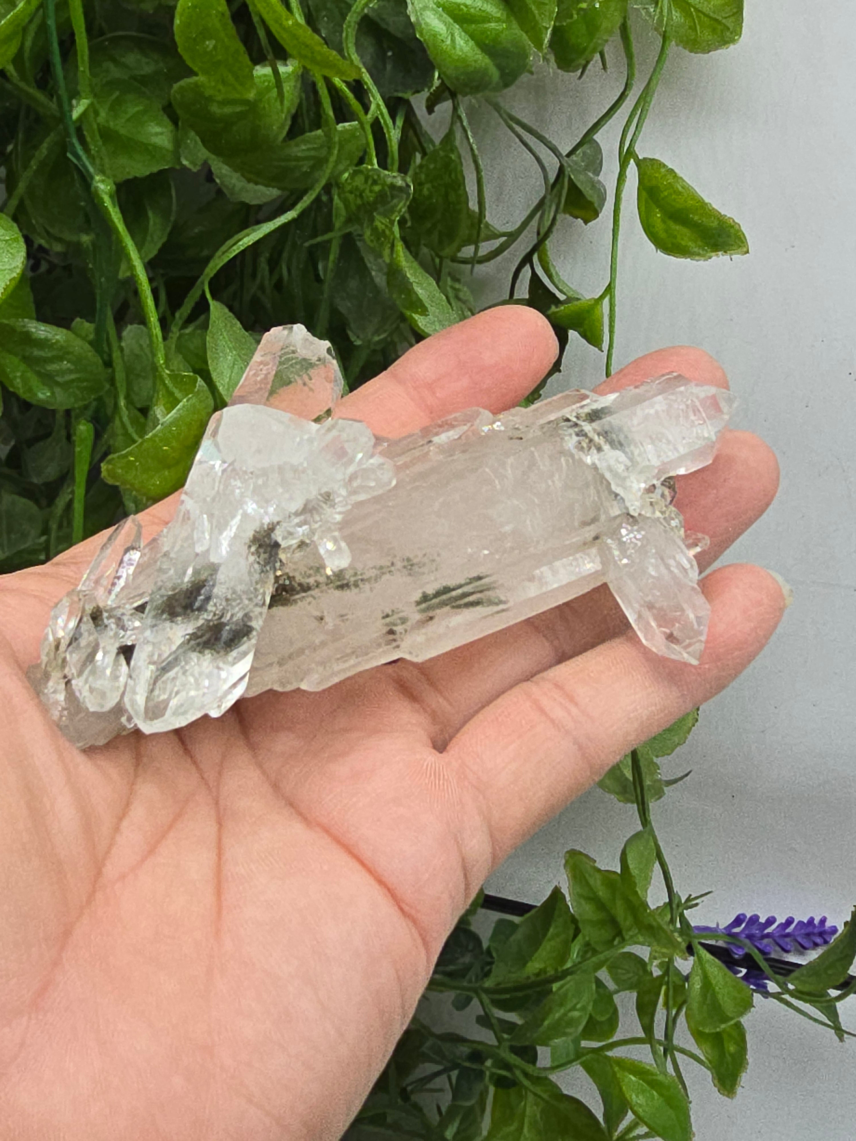 BLACK AND GREEN PHANTOM QUARTZ – “Protection & Renewal” – 12×5×3 cm Crystal Wellness