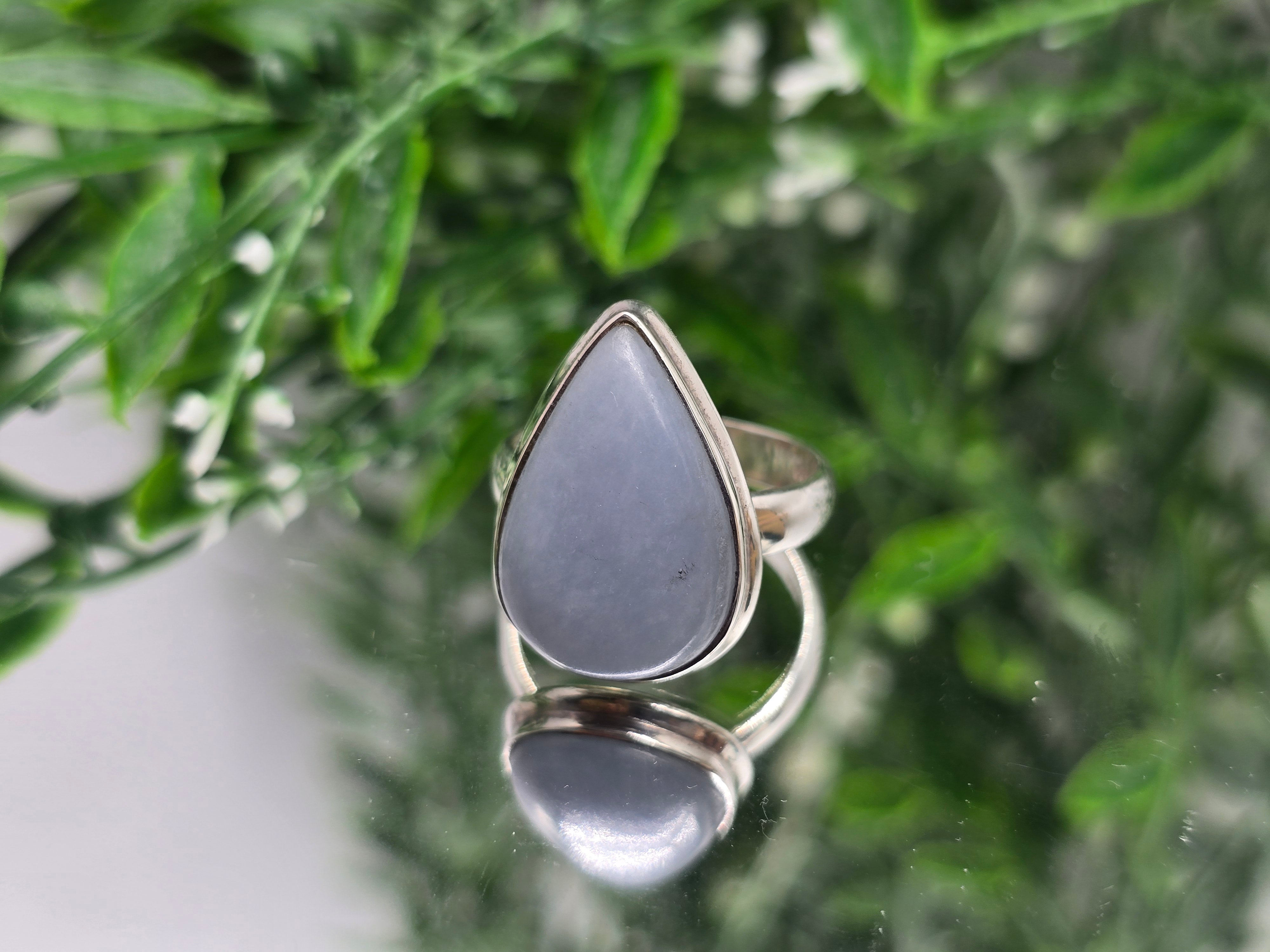 Natural Angelite Ring Size 9 – Stone of Tranquility, Communication & Angelic Connection Crystal Wellness