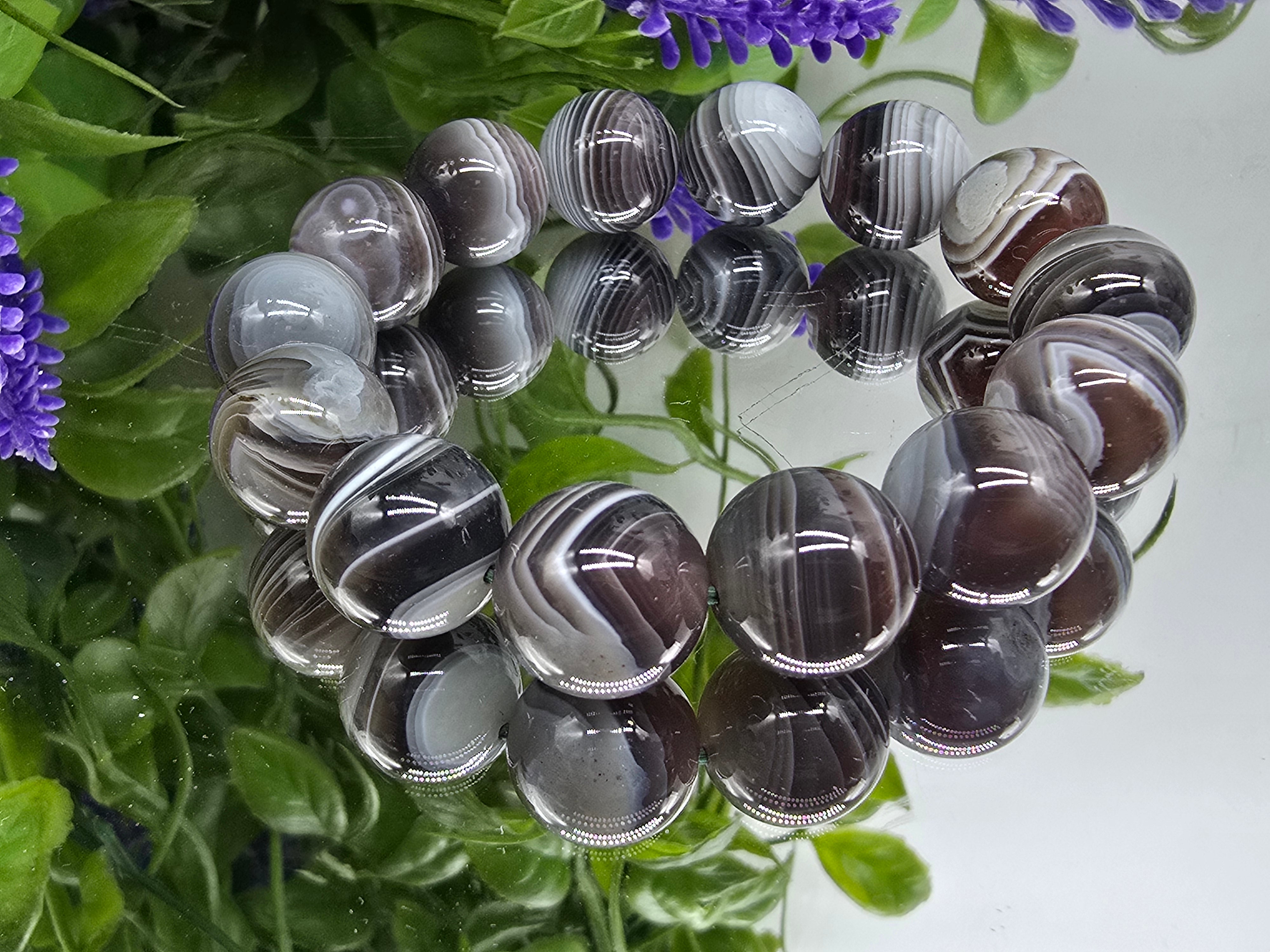 Botswana Agate 14mm Beads Bracelet (Stone of Comfort, Strength & Gentle Transformation)