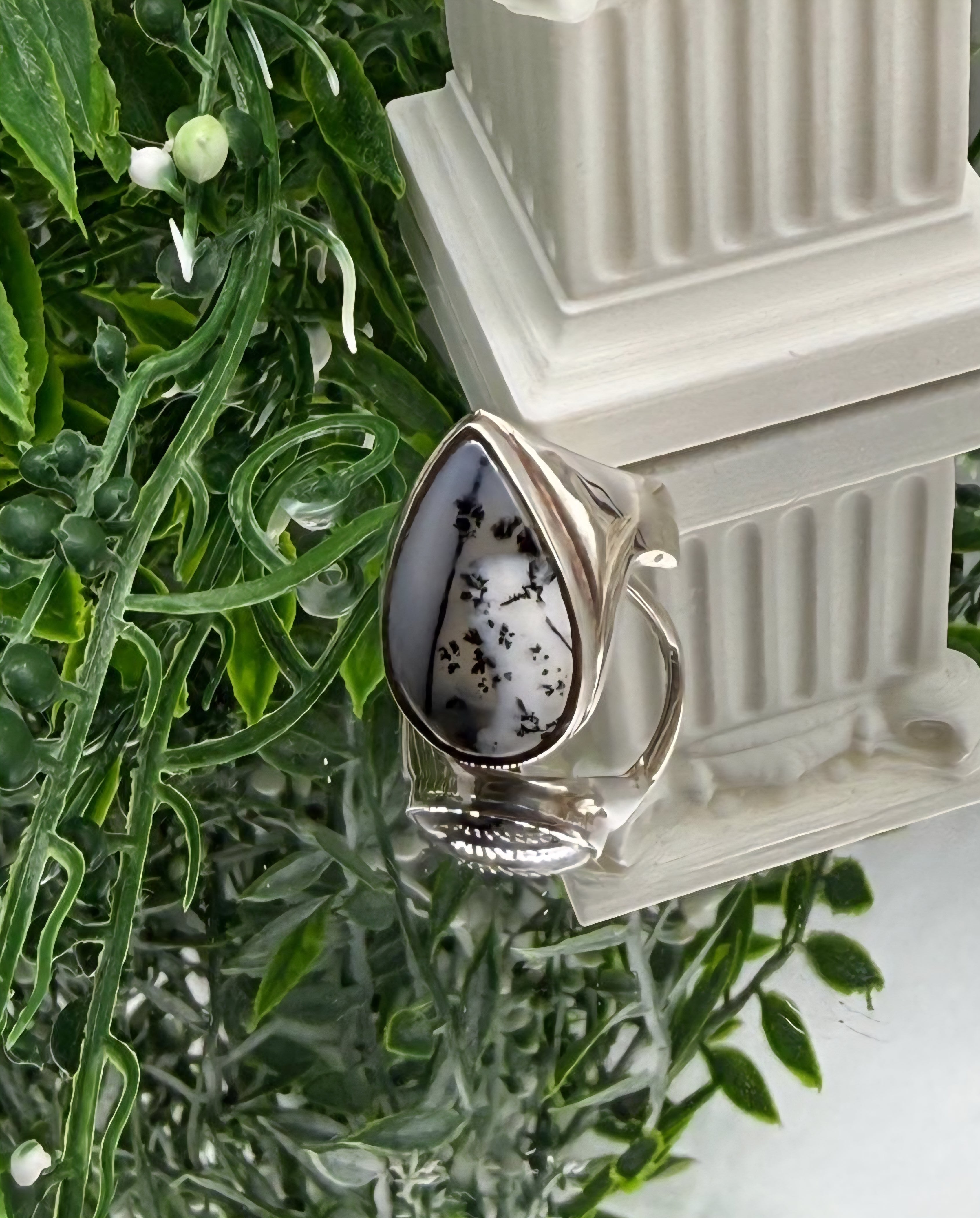 Dendritic Opal 925 Sterling Silver Ring – Size 6 | Stone of Inner Clarity & Growth Crystal Wellness