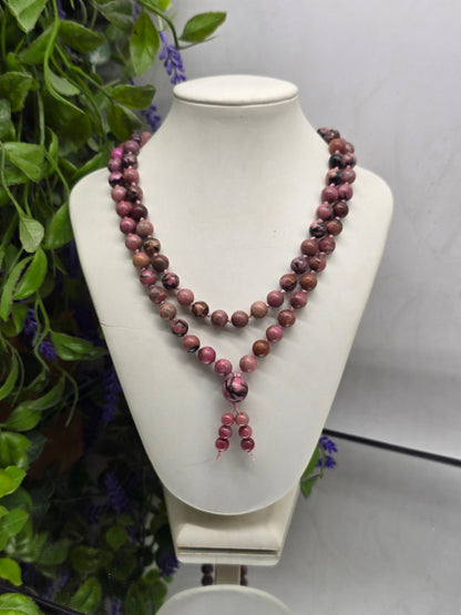 Premium Grade of Rhodonite 108 Mala Beads Necklace – Heart Healing & Emotional Balance Crystal Crystal Wellness