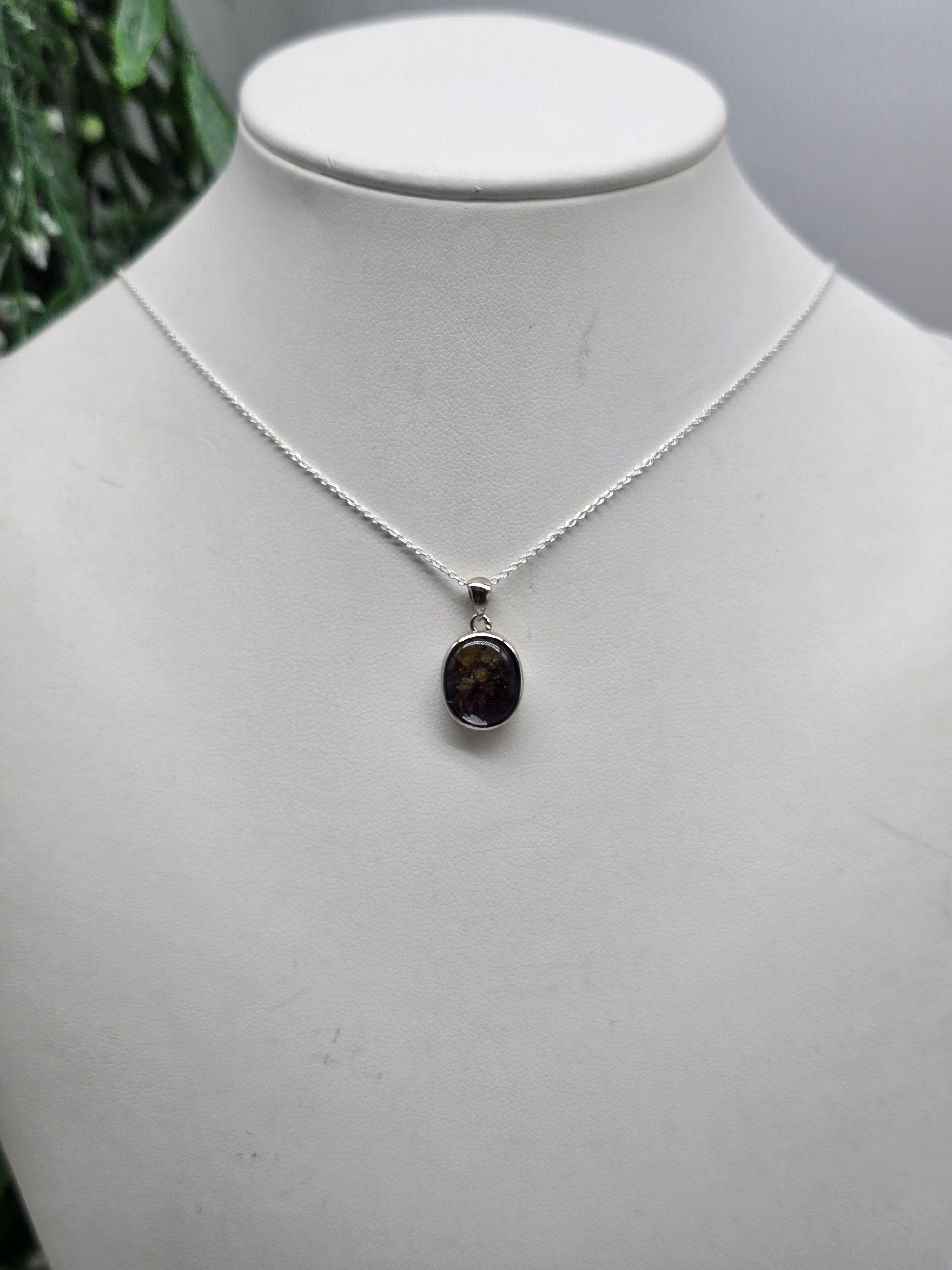 Pallasite Meteorite 925 Sterling Silver Pendant 14x12mm (Stone of Cosmic Rebirth & Celestial Alignment) Crystal Wellness