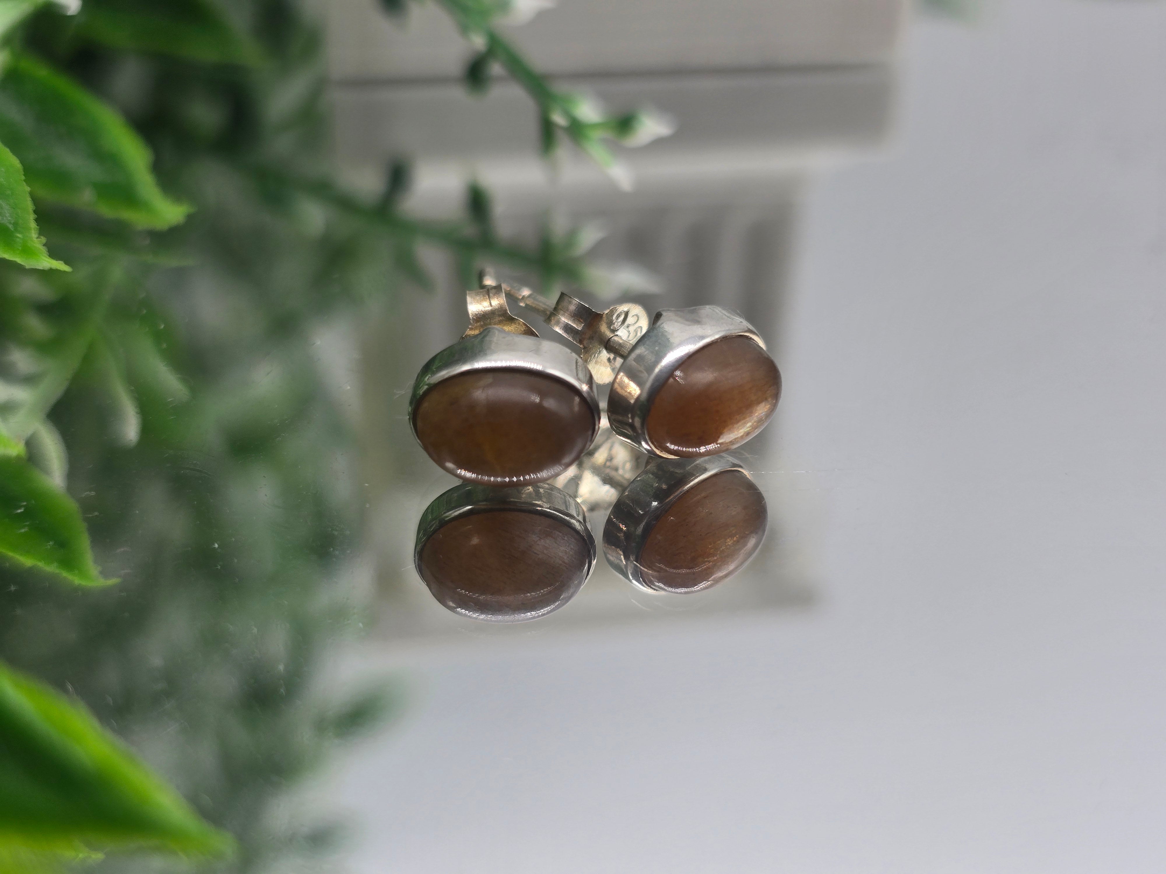 Sunstone Oval 8x5mm 925 Sterling Silver Studs (Stone of Empowerment) Crystal Wellness