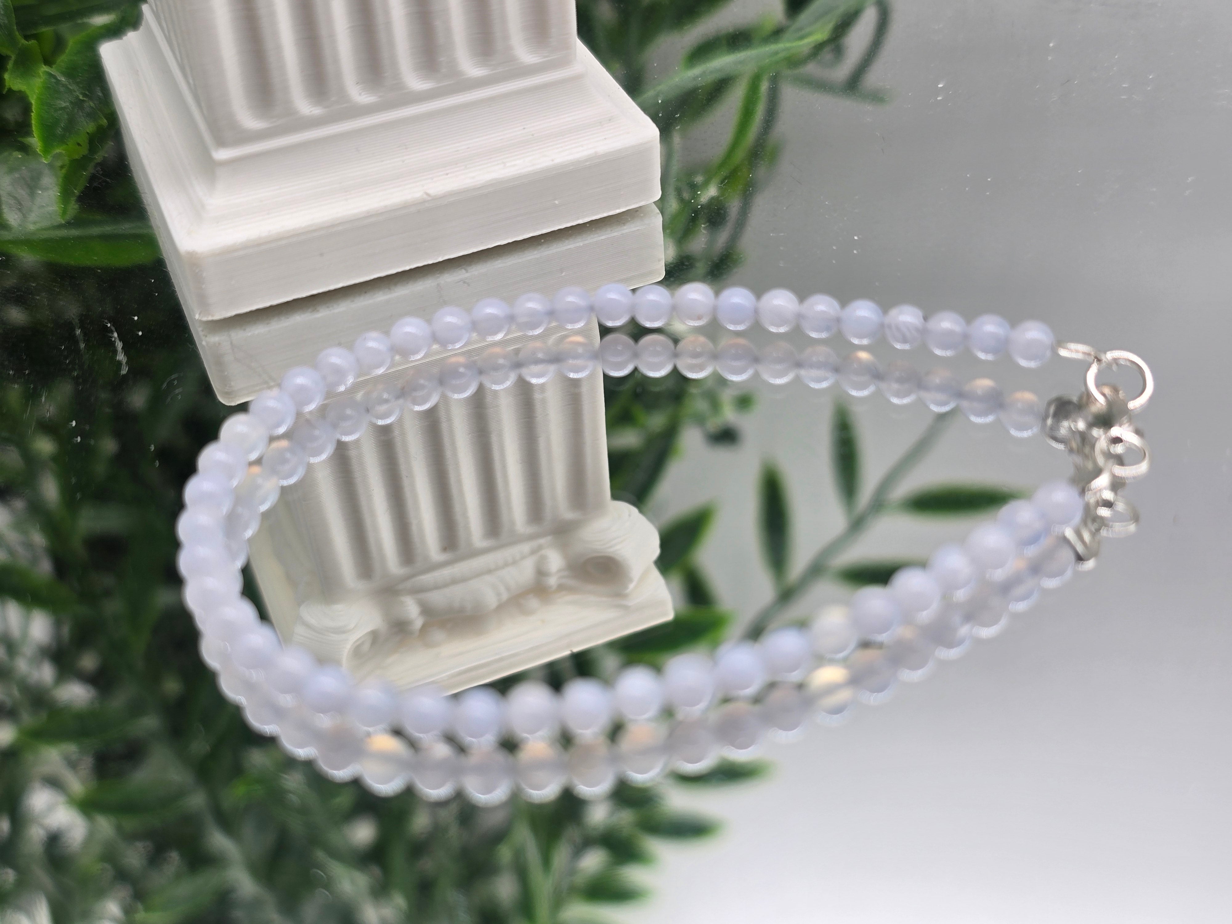 Blue Lace Agate 3mm Sterling Silver Bracelet – Calming, Healing & Communication Jewelry Crystal Wellness