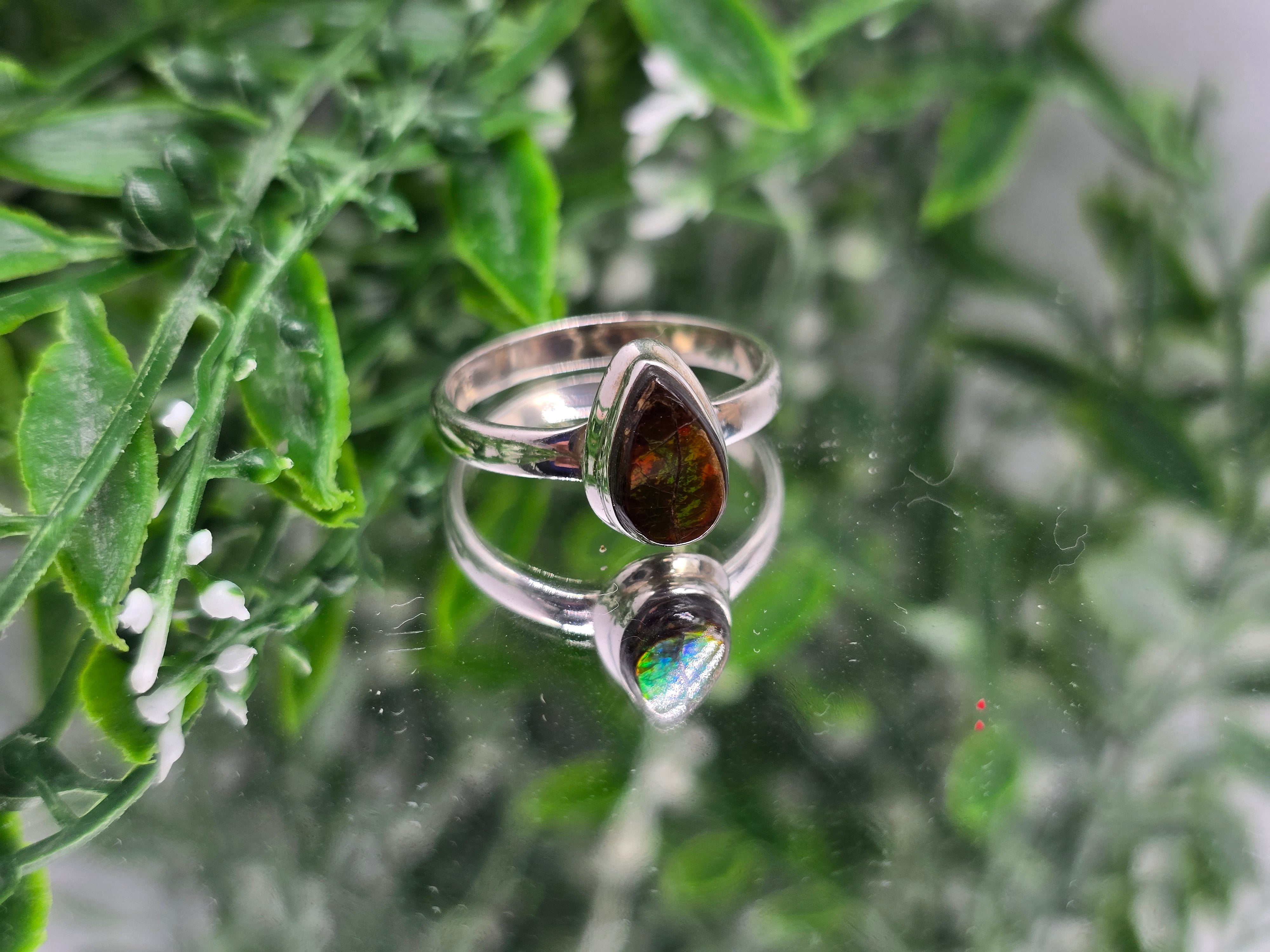 🌈 Canadian Ammolite 925 Sterling Silver Ring – Size 10 | Stone of Transformation, Prosperity & Ancient Earth Energy Crystal Wellness