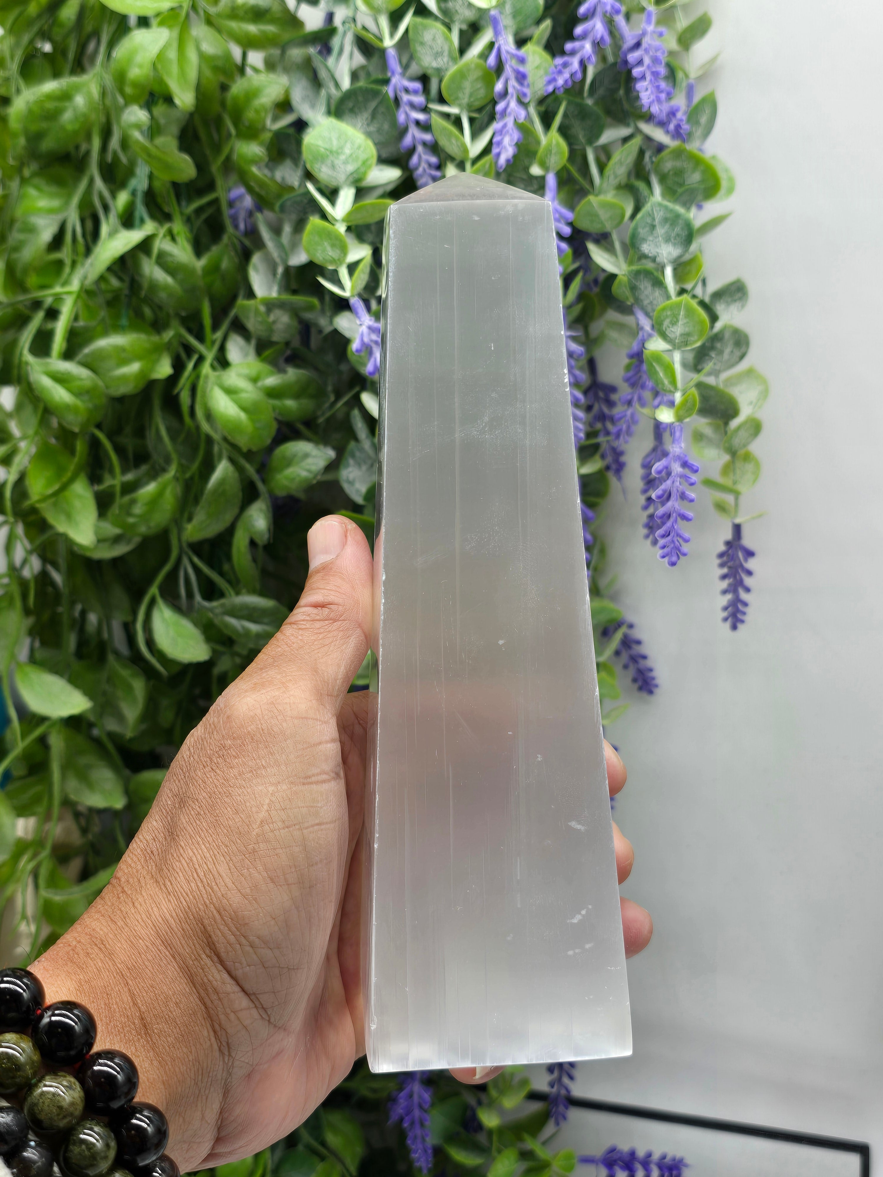 Moroccan Selenite Obelisk Tower – 20 × 6 × 6cm (Stone of Purification & Divine Light) Crystal Wellness