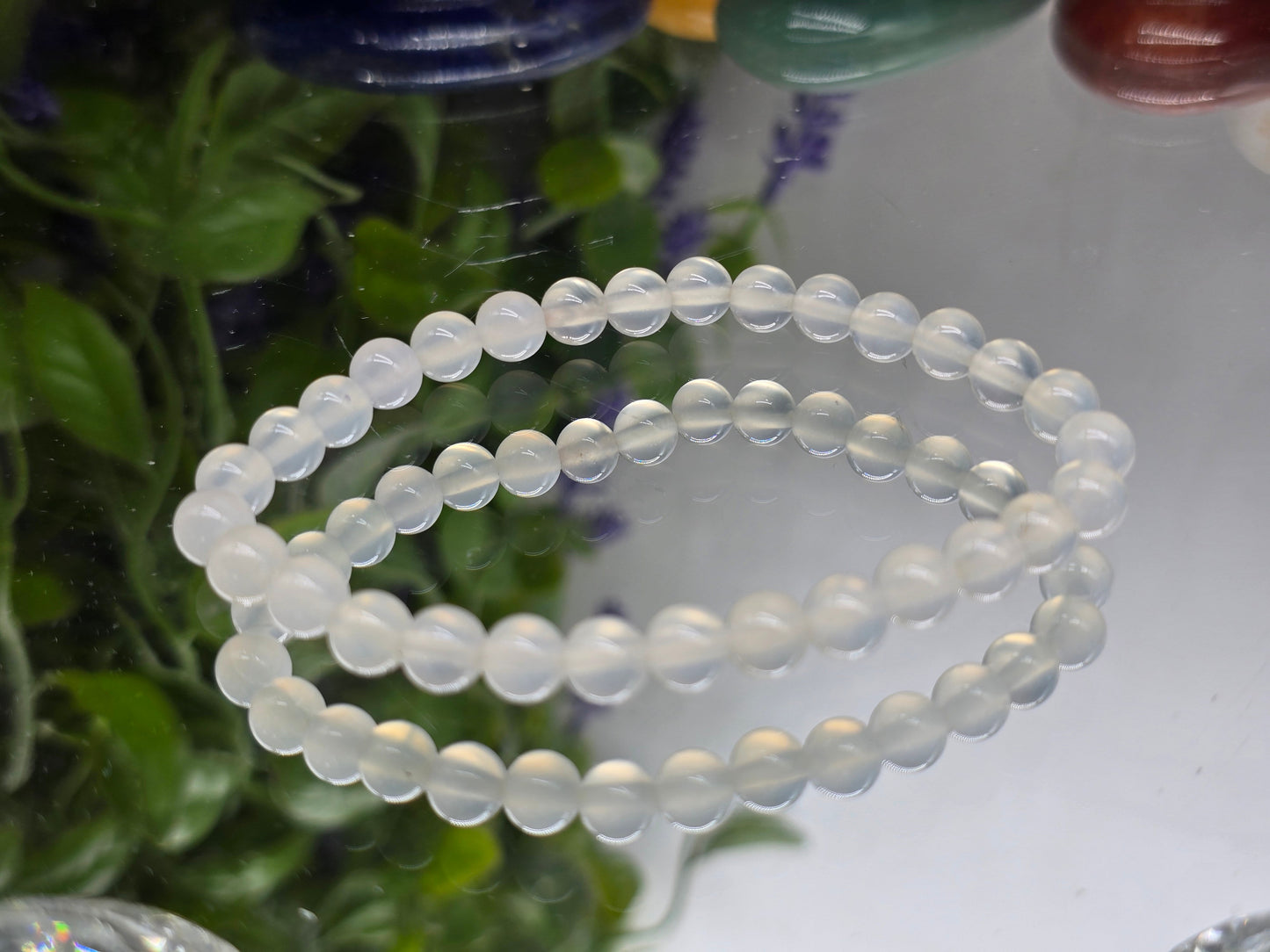 White Agate Bead Bracelet (Stone of Peace & Gentle Protection) Crystal Wellness
