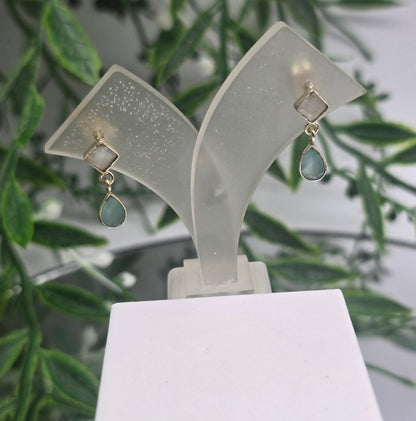 Rose Quartz & Fluorite Drop 925 Sterling Silver Studs (Stone of Love & Clarity) Crystal Wellness