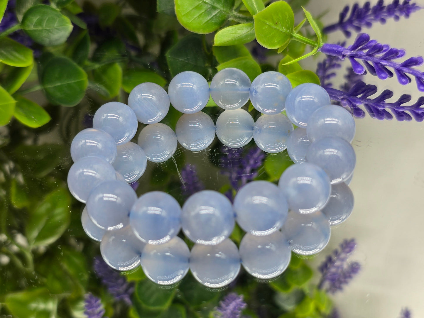 AAA Grade Premium Blue Chalcedony Bracelet 14mm – Stone of Peace & Communication Crystal Wellness