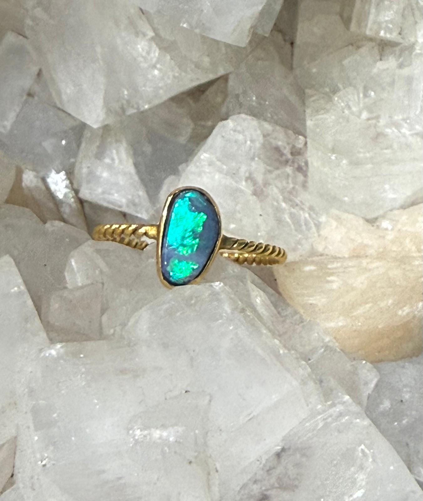 Ethereal Australian Opal 22 Carat Gold Ring Crystal Wellness