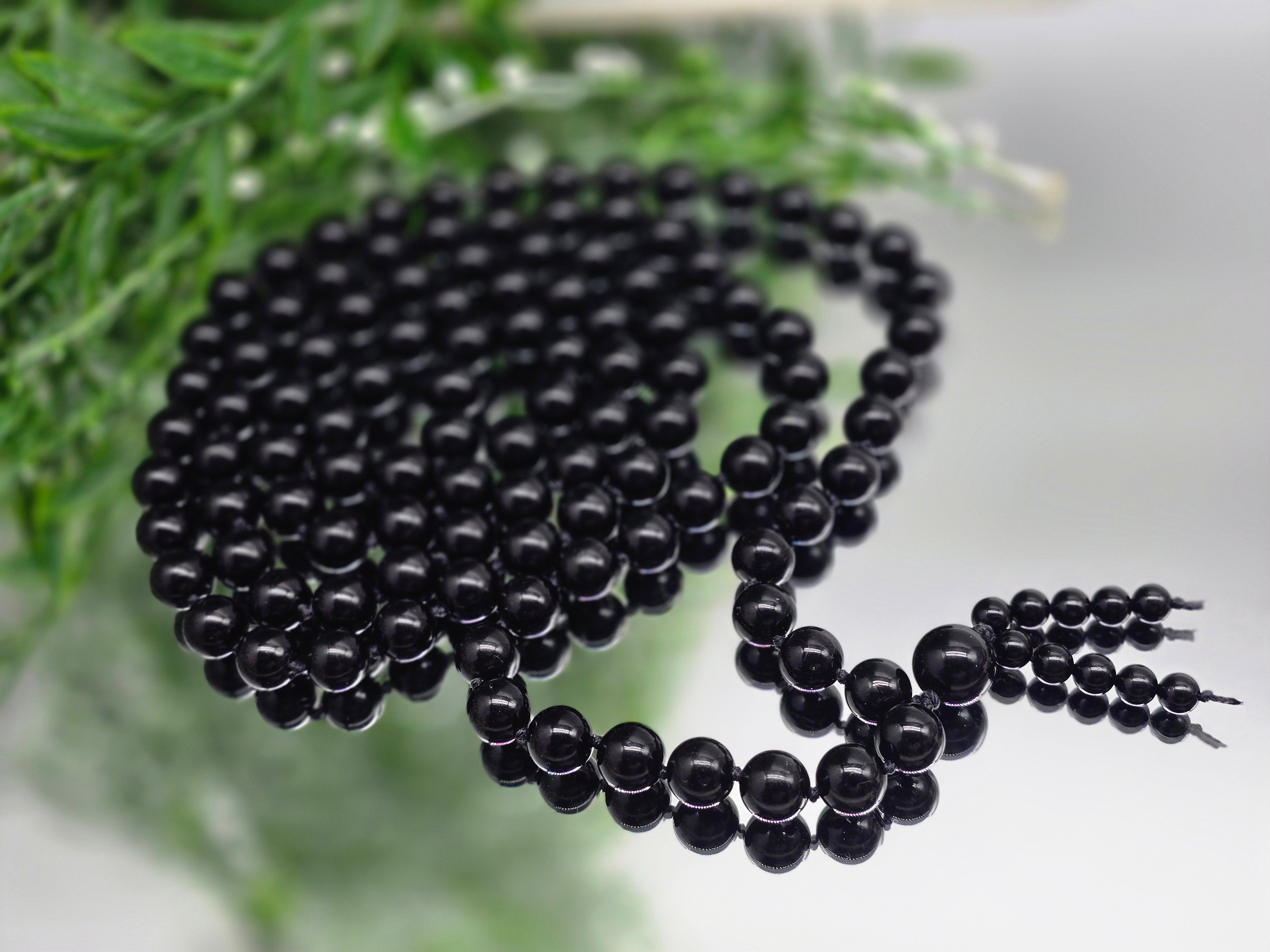 High-Grade Black Tourmaline 108 Japa Mala Beads 10mm | Protection, Grounding & Energetic Detox Crystal Wellness