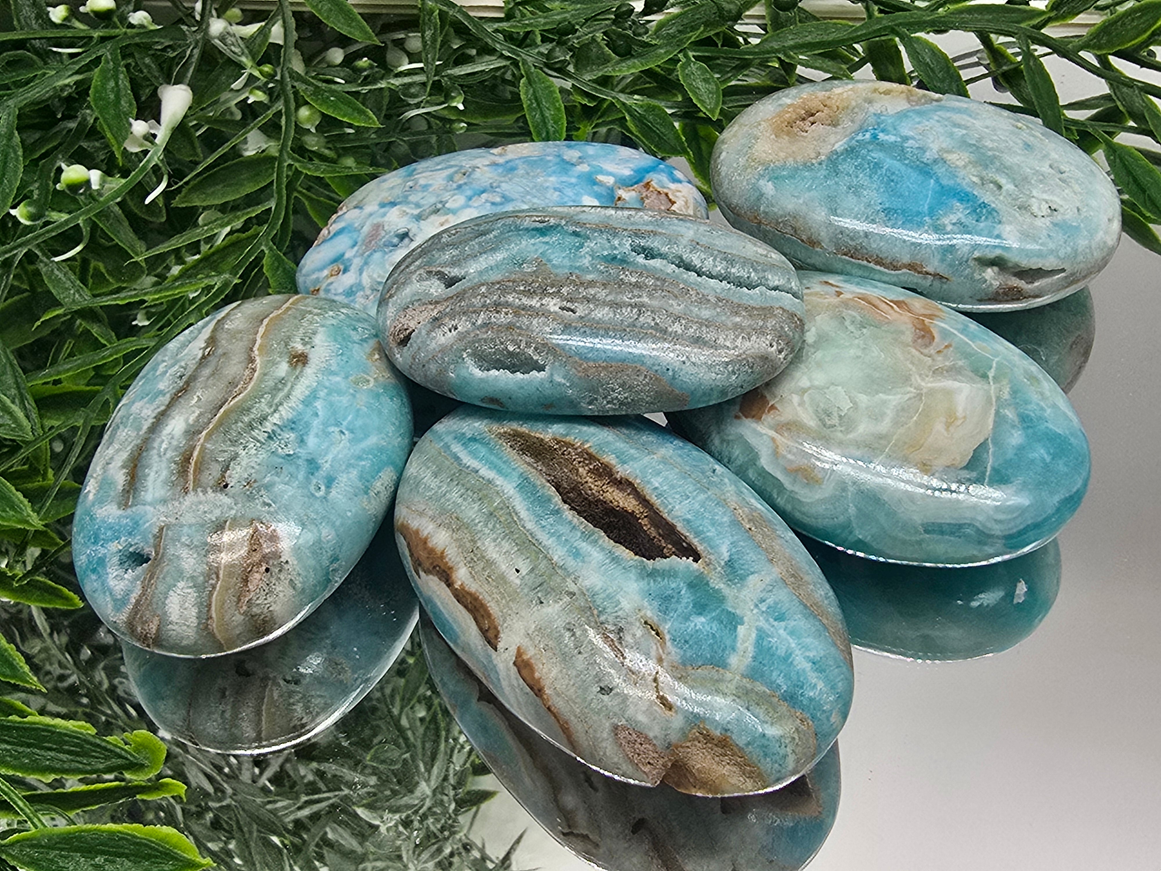 Caribbean Blue Calcite Palm Stone – Large | Soothing Communication & Emotional Healing Crystal Crystal Wellness