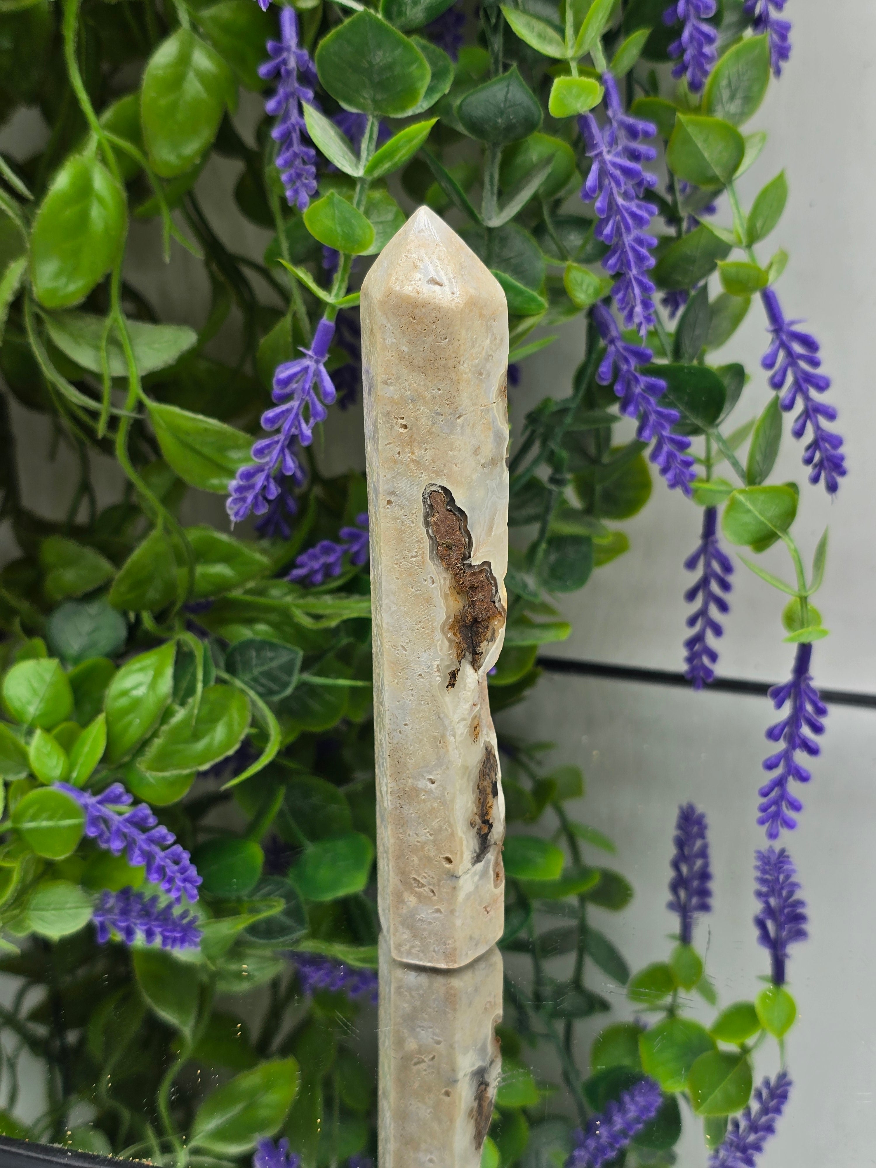 Brazilian Pink Amethyst with Natural Agate & Chalcedony Tower | 137gr 13.5x2.5 | Spiritual Peace, Love & Calming Crystal Wellness