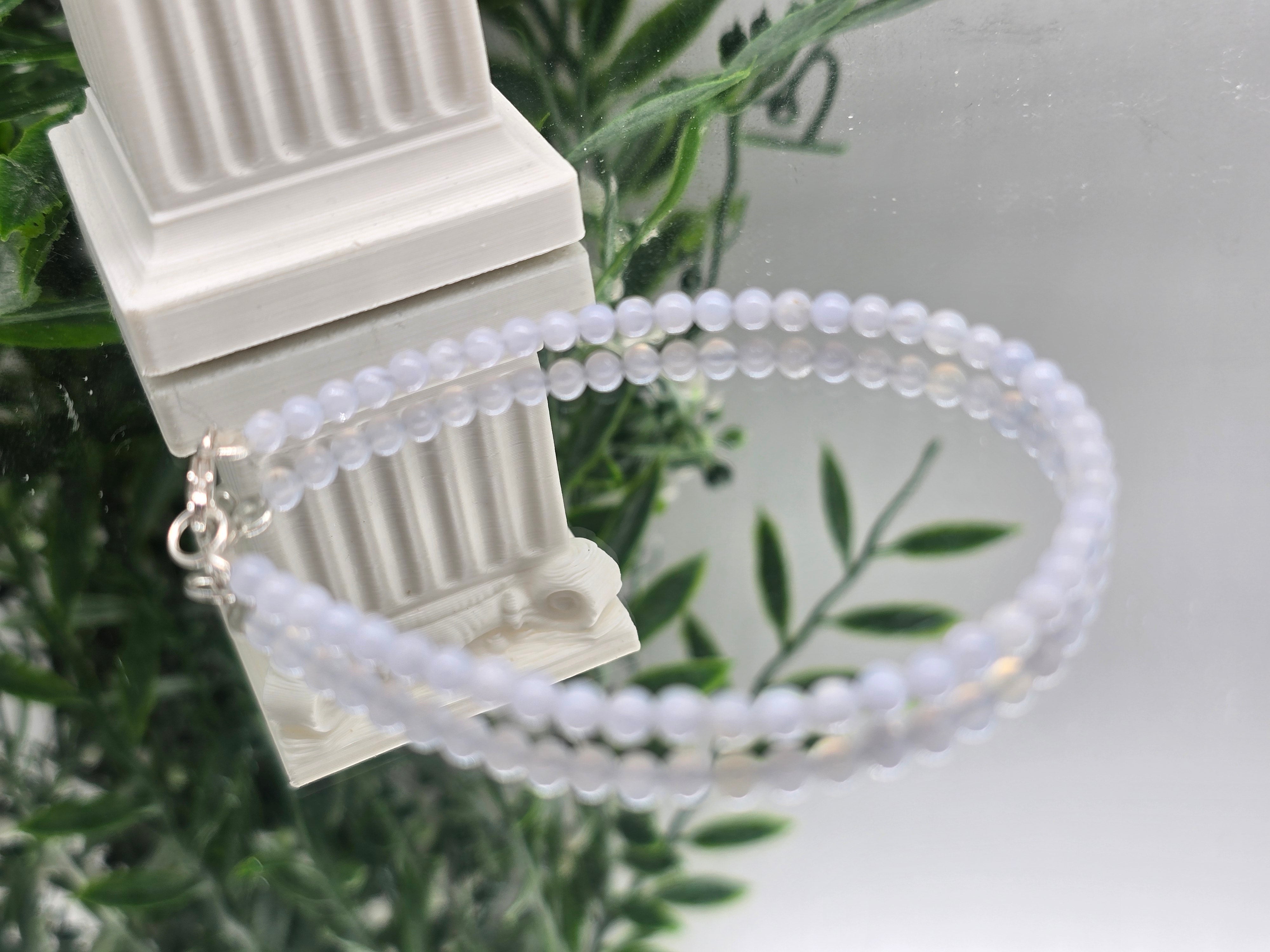 Blue Lace Agate 3mm Sterling Silver Bracelet – Calming, Healing & Communication Jewelry Crystal Wellness