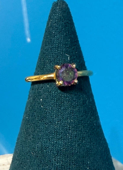 Mystic Topaz Round Solitaire Ring in 18ct Gold Vermeil – Size 3 (Transformation, Higher Vision, and Radiant Manifestation) Crystal Wellness