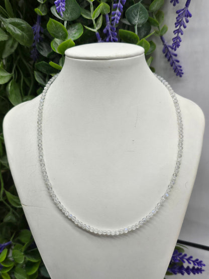 Natural Premium Grade Moonstone 3mm Beads 925 Sterling Silver Necklace Crystal Wellness