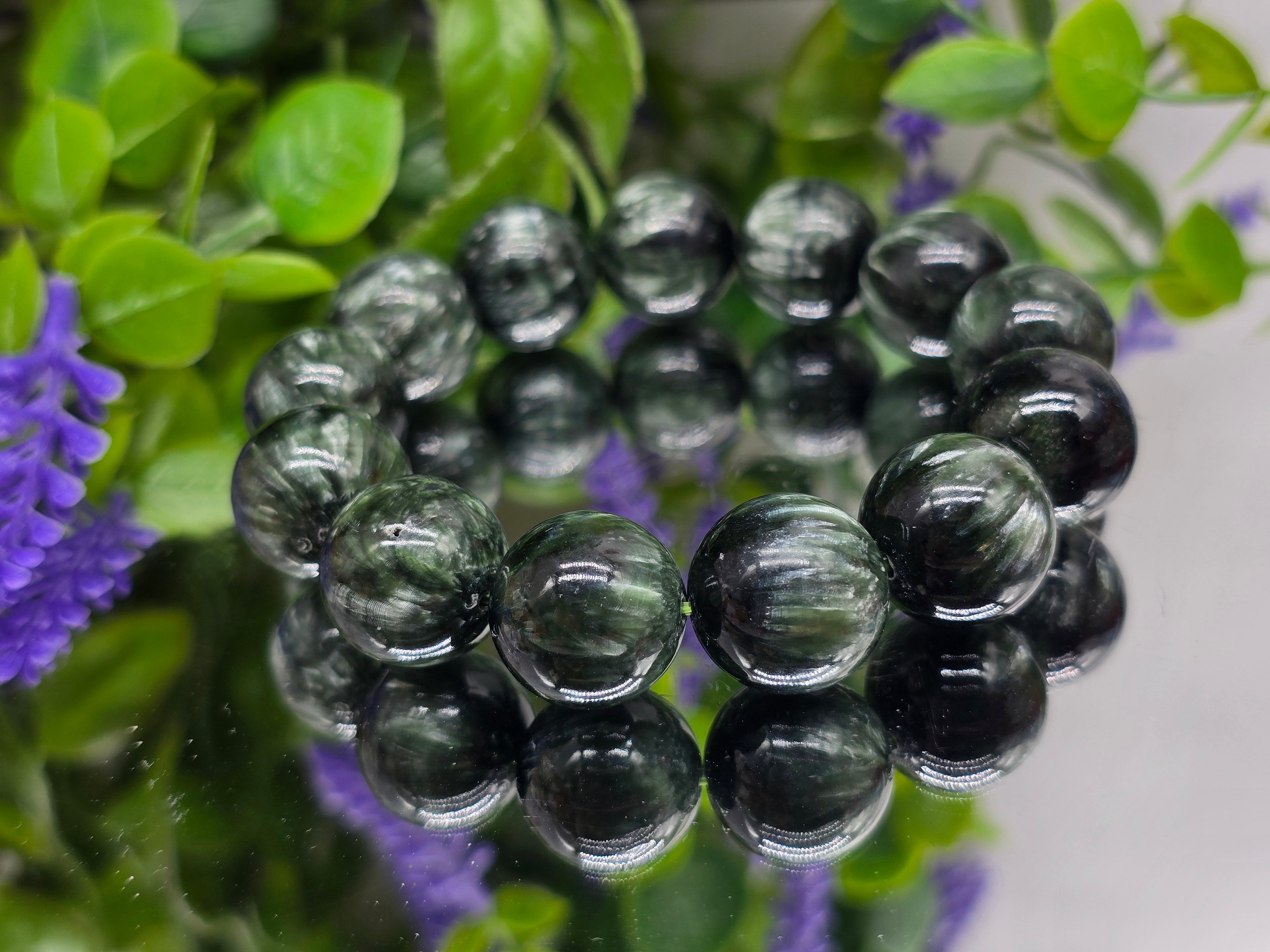 Seraphinite 16mm Beads Bracelet | Divine Healing, Angelic Connection & Spiritual Awakening Crystal Wellness
