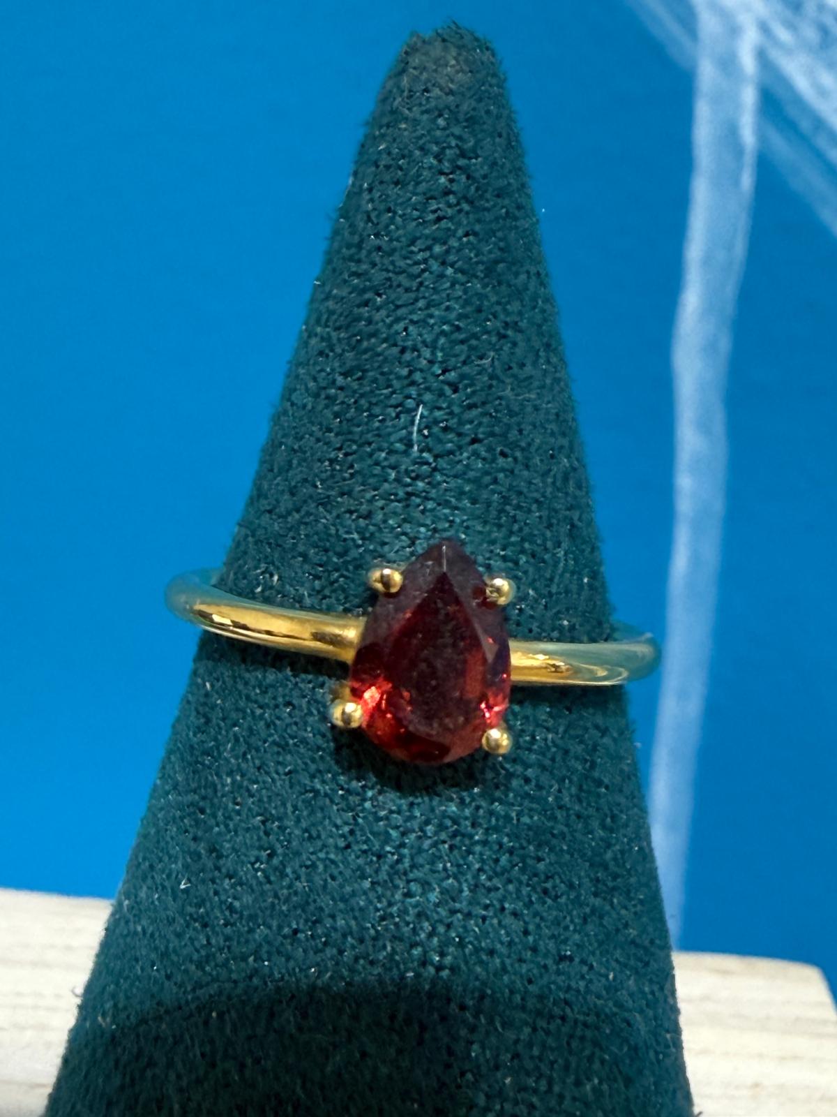 18ct Gold Vermeil Garnet Tear Drop Ring (Stone of Passion & Vitality) Crystal Wellness