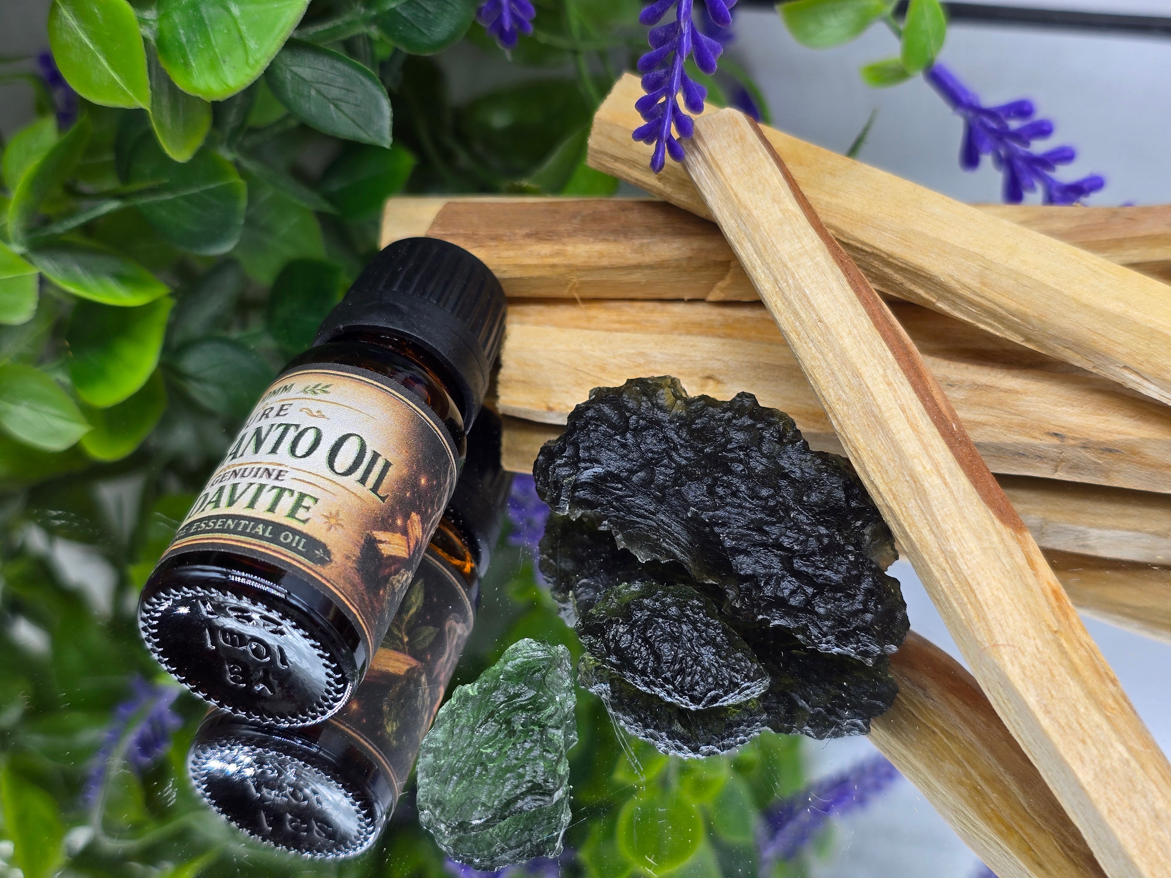 10mm Pure Palo Santo Essential Oil with Genuine Moldavite Infusion – High Vibration Cleansing & Transformation Spiritual Anointing Oil Crystal Wellness