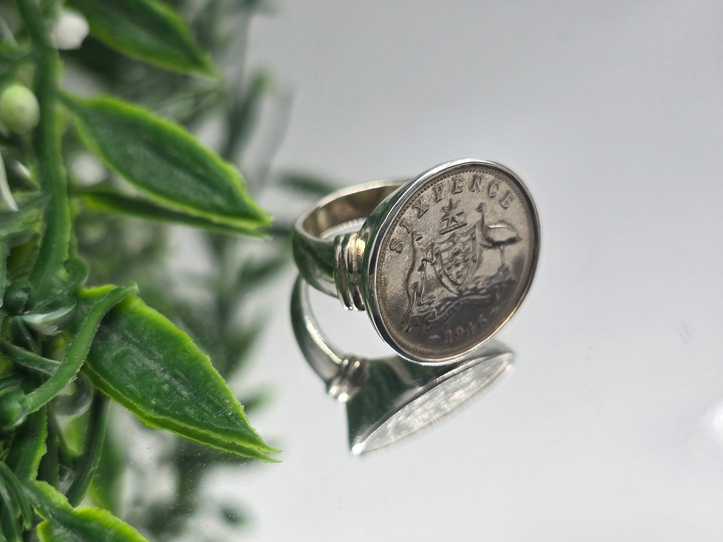 Memorable Australian Six Pence 1946 Silver Ring – Size 5.5 Crystal Wellness