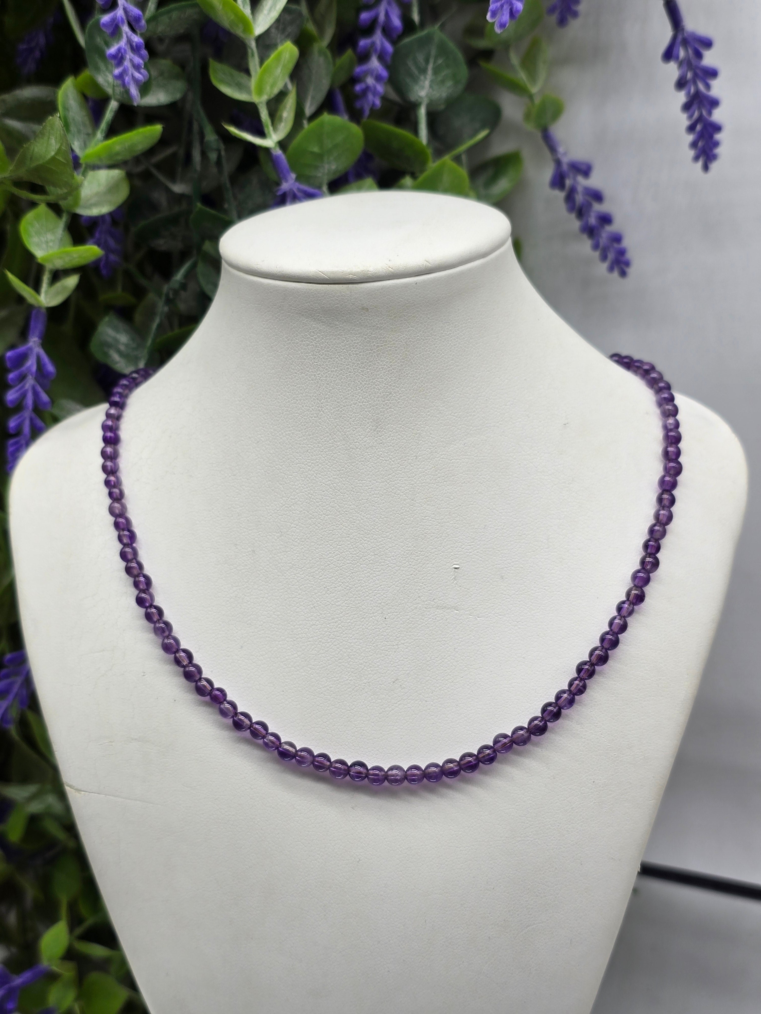 Premium 3mm Amethyst Beads Gold-Tone Clasp Necklace - Stone of Spiritual Wisdom & Inner Peace Crystal Wellness