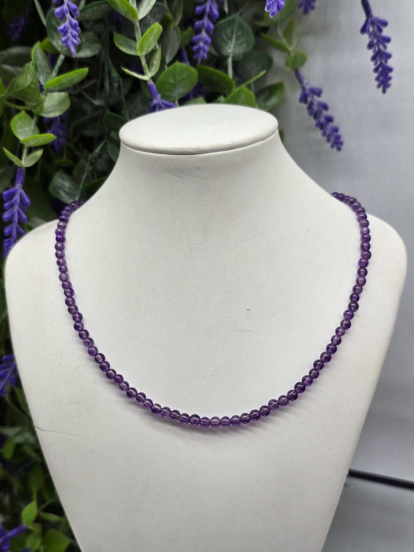 Premium 3mm Amethyst Beads Gold-Tone Clasp Necklace - Stone of Spiritual Wisdom & Inner Peace Crystal Wellness