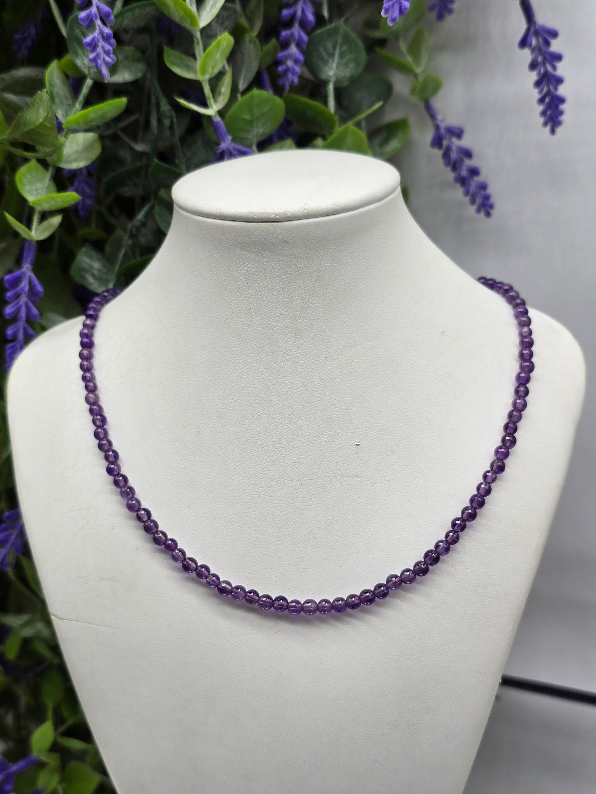 Premium 3mm Amethyst Beads Gold-Tone Clasp Necklace - Stone of Spiritual Wisdom & Inner Peace Crystal Wellness