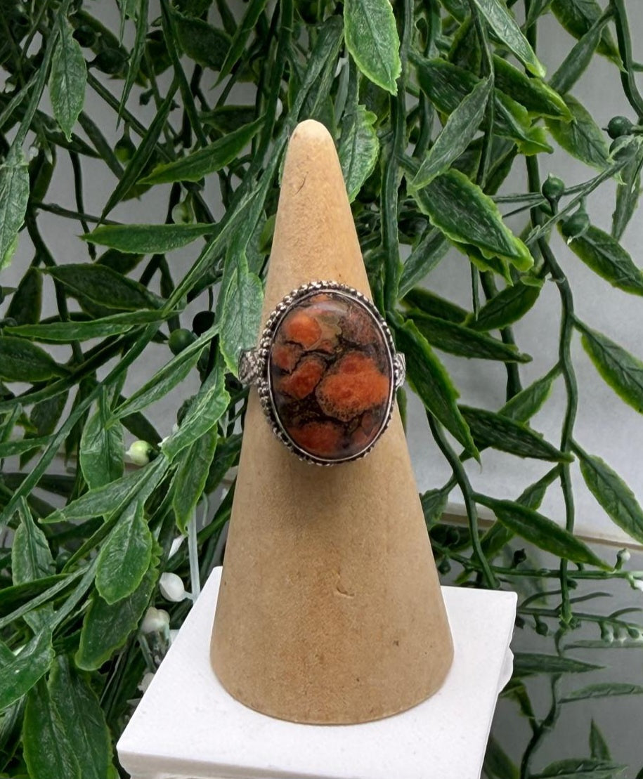 Red Copper Turquoise 925 Sterling Silver Ring Size 7 (Stone of Vital Grounded Strength) Crystal Wellness