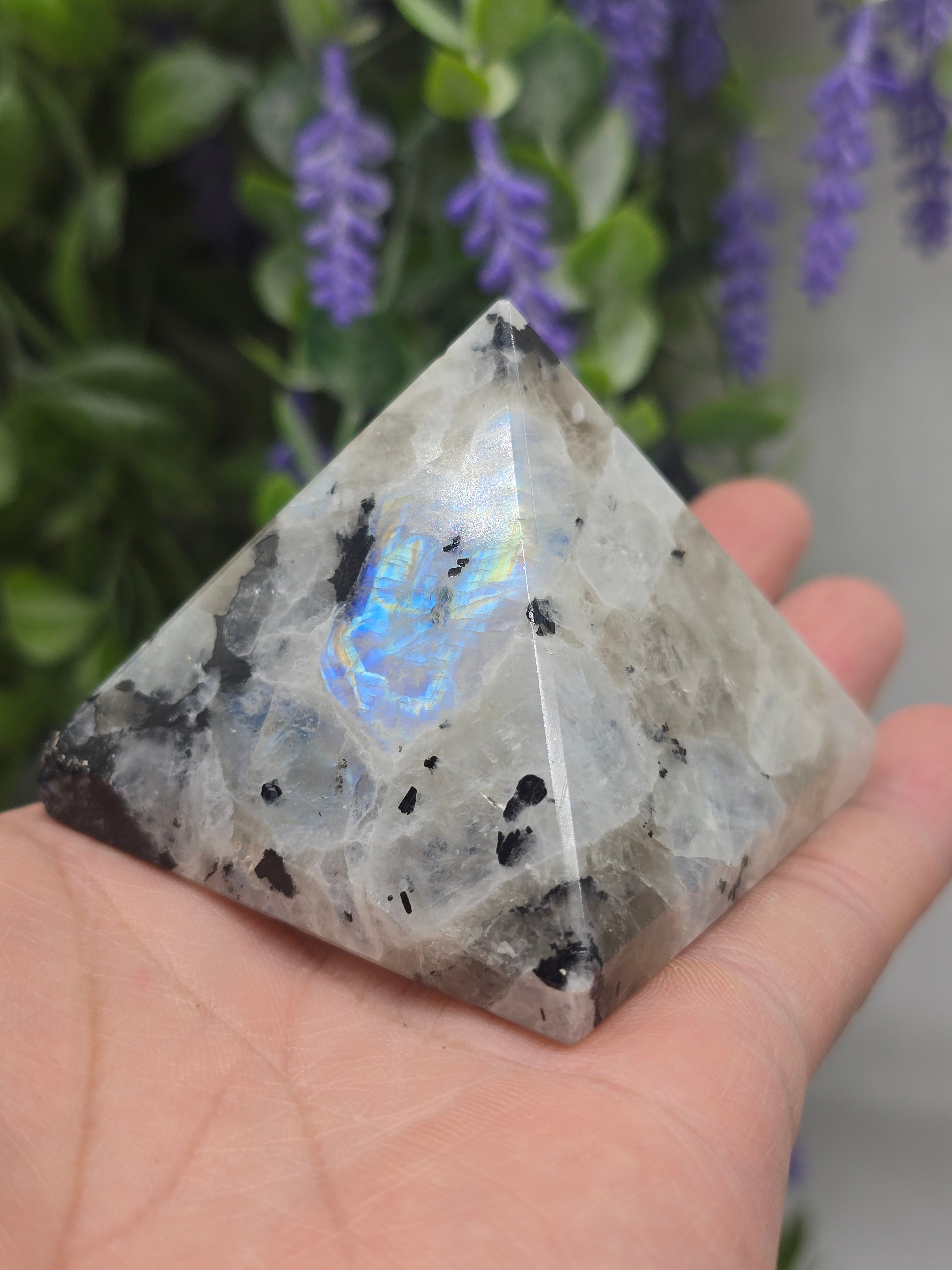 Natural Rainbow Moonstone Pyramid – Intuition, Feminine Energy & New Beginnings Crystal Wellness
