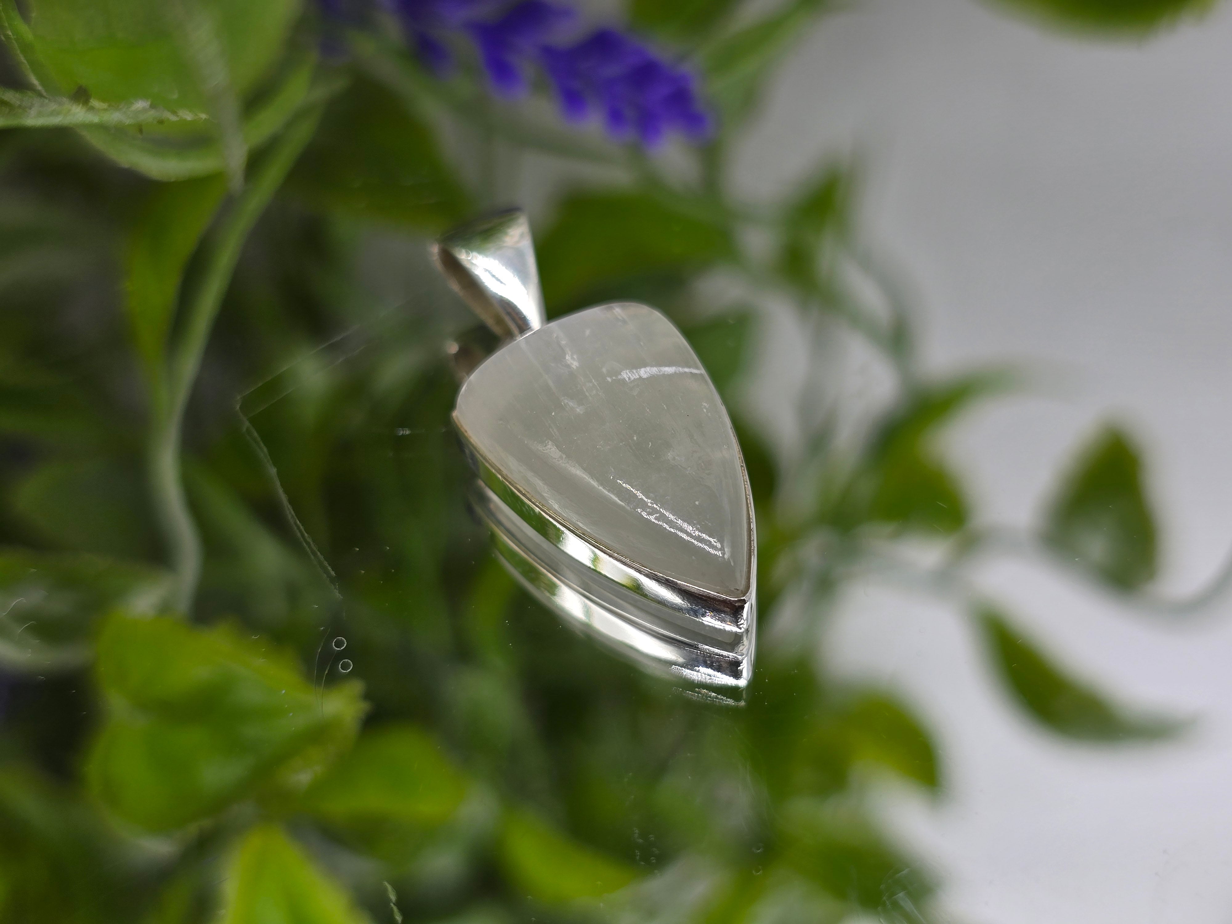 Selenite Triangle 925 Sterling Silver Pendant Crystal Wellness
