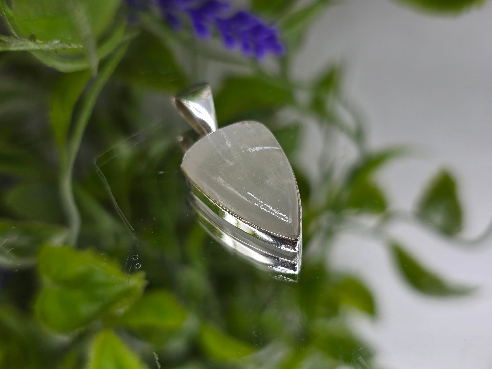 Selenite Triangle 925 Sterling Silver Pendant Crystal Wellness