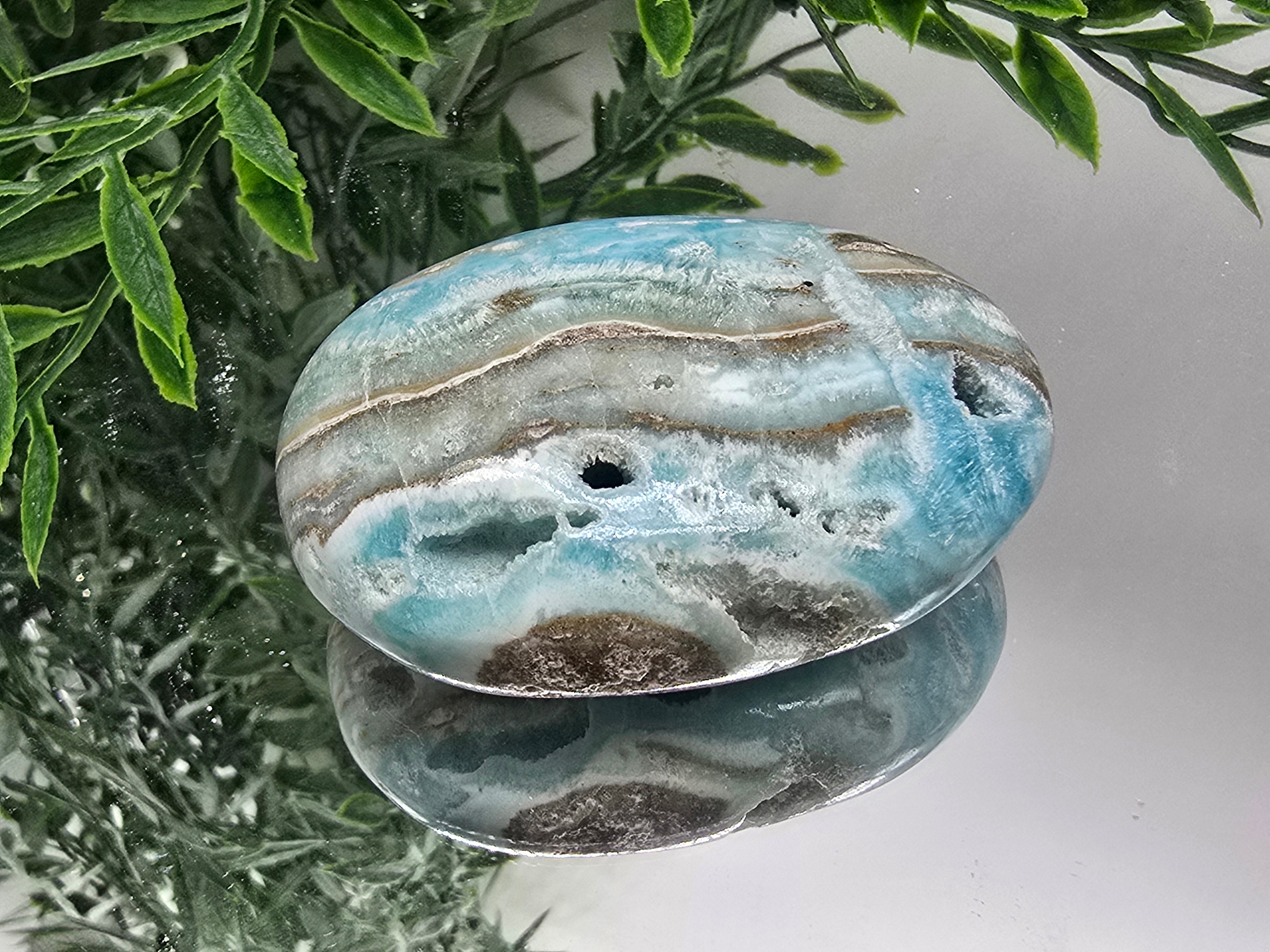 Caribbean Blue Calcite Palm Stone – Large | Soothing Communication & Emotional Healing Crystal Crystal Wellness