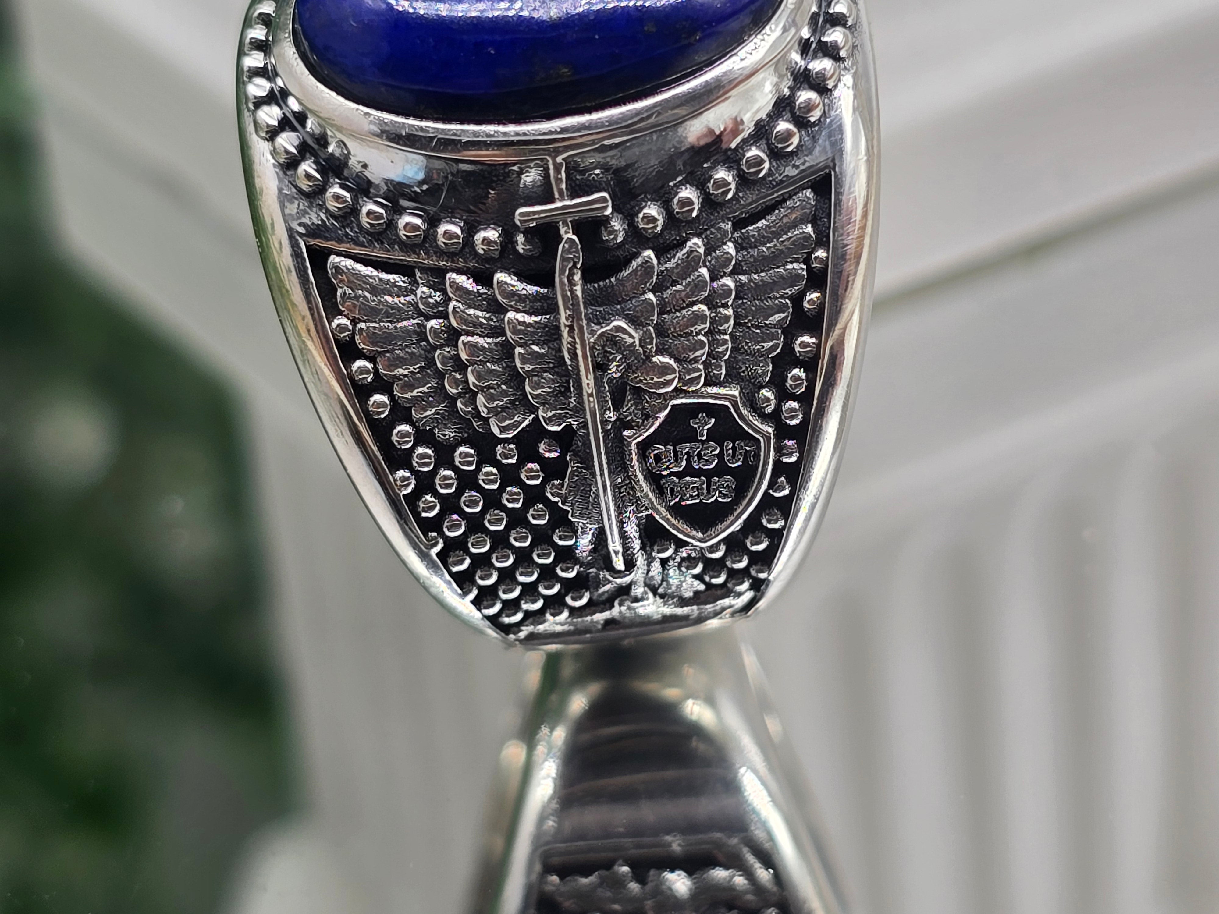 Luxury High-Grade Lapis Lazuli Archangel Michael Protection Ring – 925 Sterling Silver | Divine Shield, Truth & Spiritual Authority Crystal Wellness