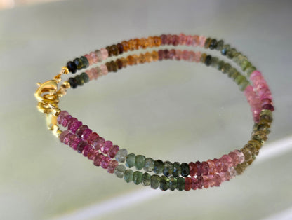 High Grade Watermelon Tourmaline Faceted Rondelle Bracelet - A Symphony of Love, Joy & Heart-Centred Harmony Crystal Wellness
