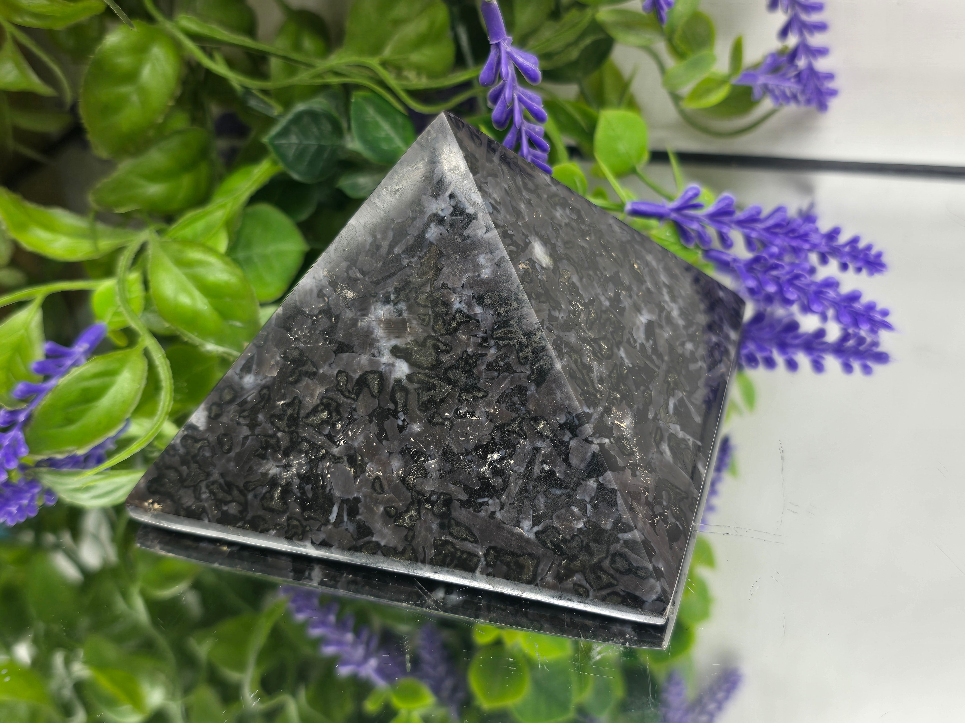 Indigo Gabro “Mystic Merlinite” High Grade Pyramid | Stone of Magic, Transformation & Inner Wisdom Crystal Wellness