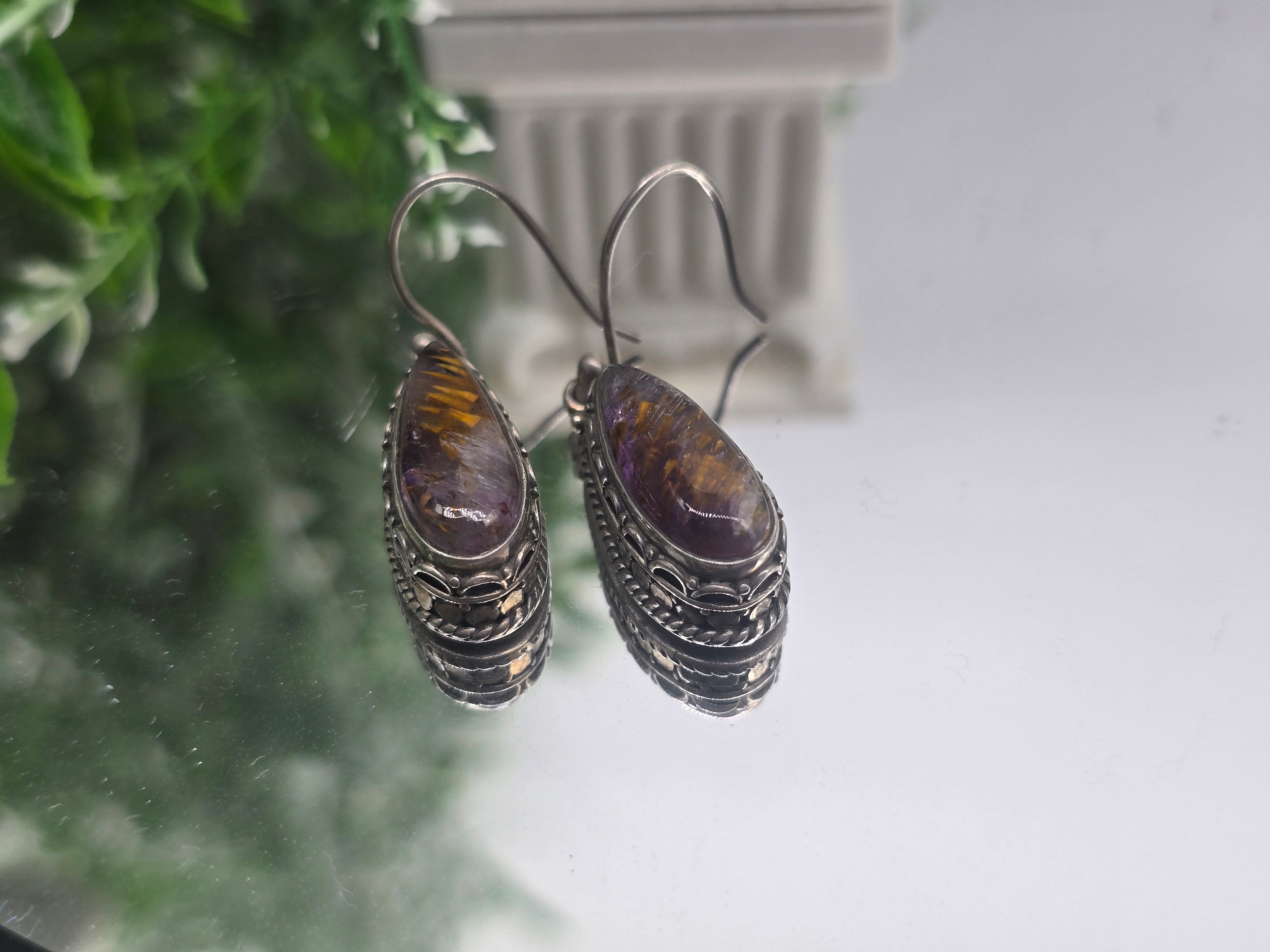 ✨ Super Seven Teardrop Earrings – 19×9mm | Sterling Silver 925 Crystal Wellness