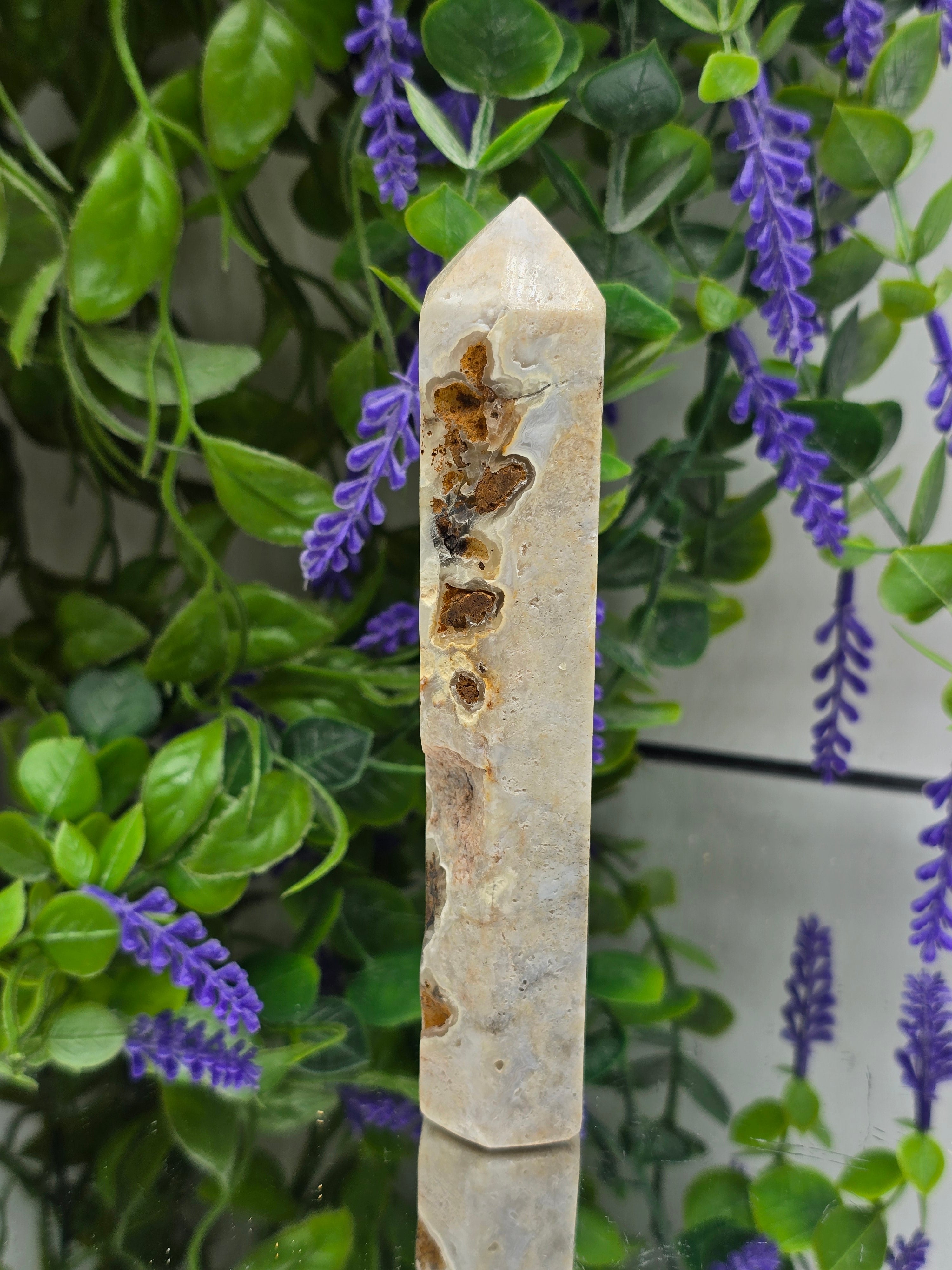 Brazilian Pink Amethyst with Natural Agate & Chalcedony Tower | 137gr 13.5x2.5 | Spiritual Peace, Love & Calming Crystal Wellness