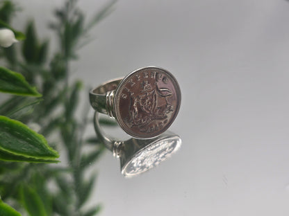 Australian Six Pence 1945 Silver Ring – Size 8.5 Crystal Wellness