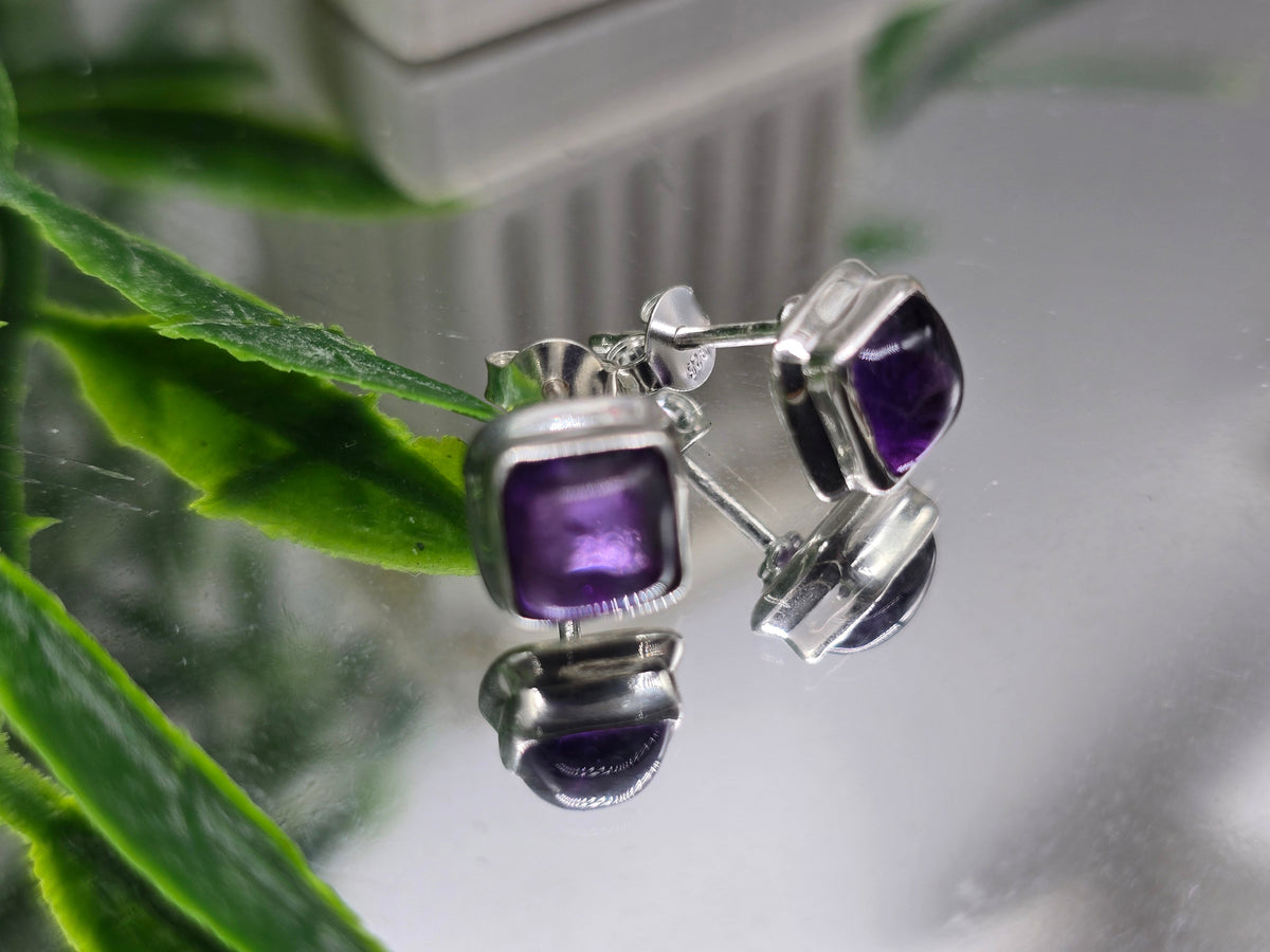 Amethyst 925 Sterling Silver Stud Earrings – Stone Of Calm & Clarity Crystal Wellness