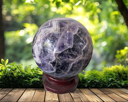 Chevron Amethyst Sphere – 22.2kg | Diameter 25cm Crystal Wellness