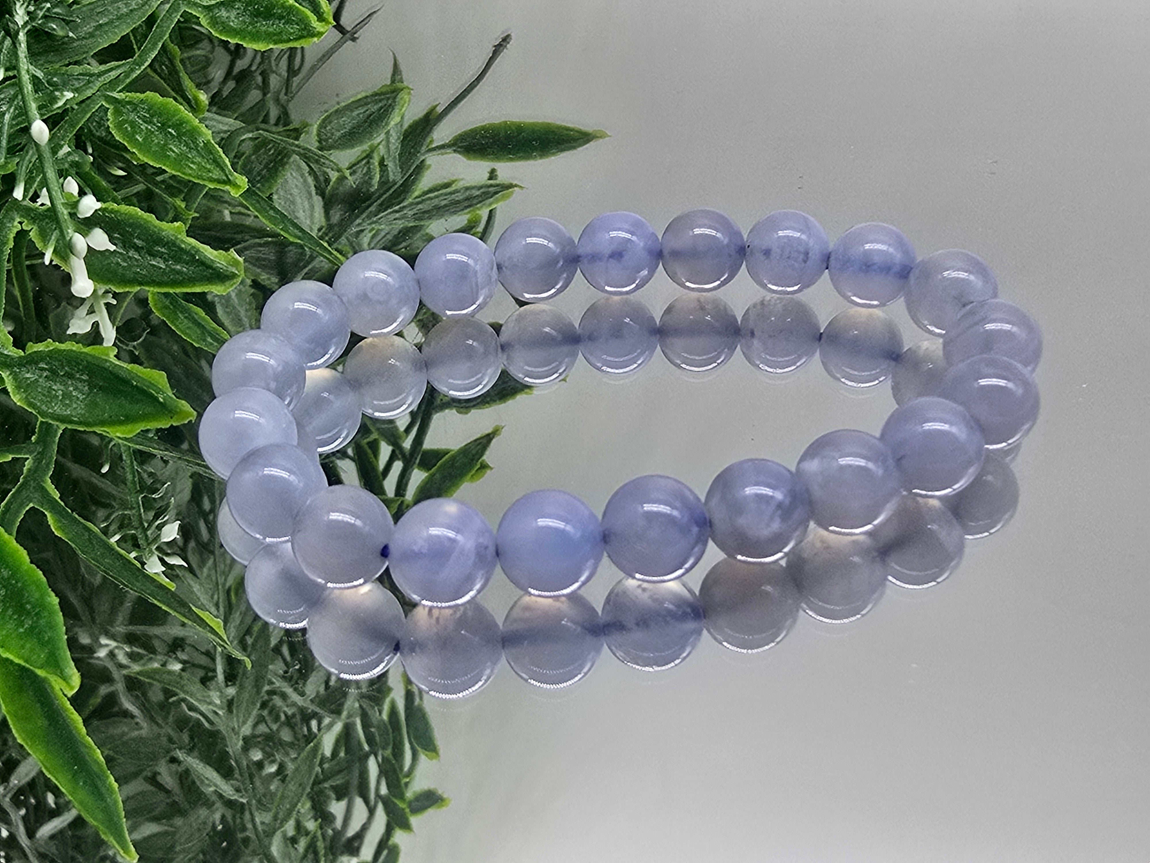 Blue Chalcedony 8mm Beads Bracelet (Stone of Calm Communication)