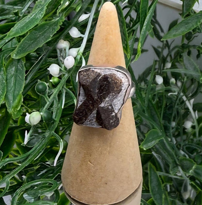 Natural Staurolite Cross 925 Sterling Silver Ring Size 6.5 (Stone of Protection & Divine Alignment) Crystal Wellness