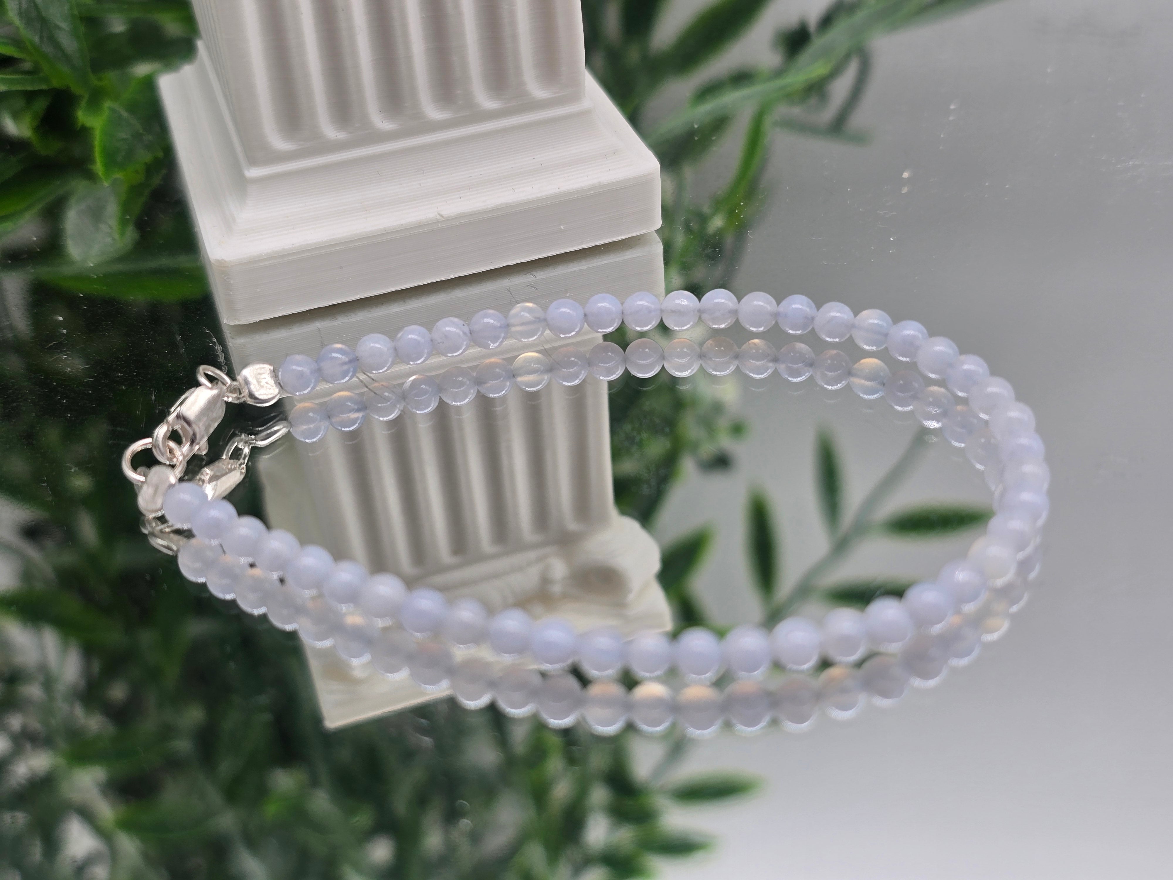 Blue Lace Agate 3mm Sterling Silver Bracelet – Calming, Healing & Communication Jewelry Crystal Wellness
