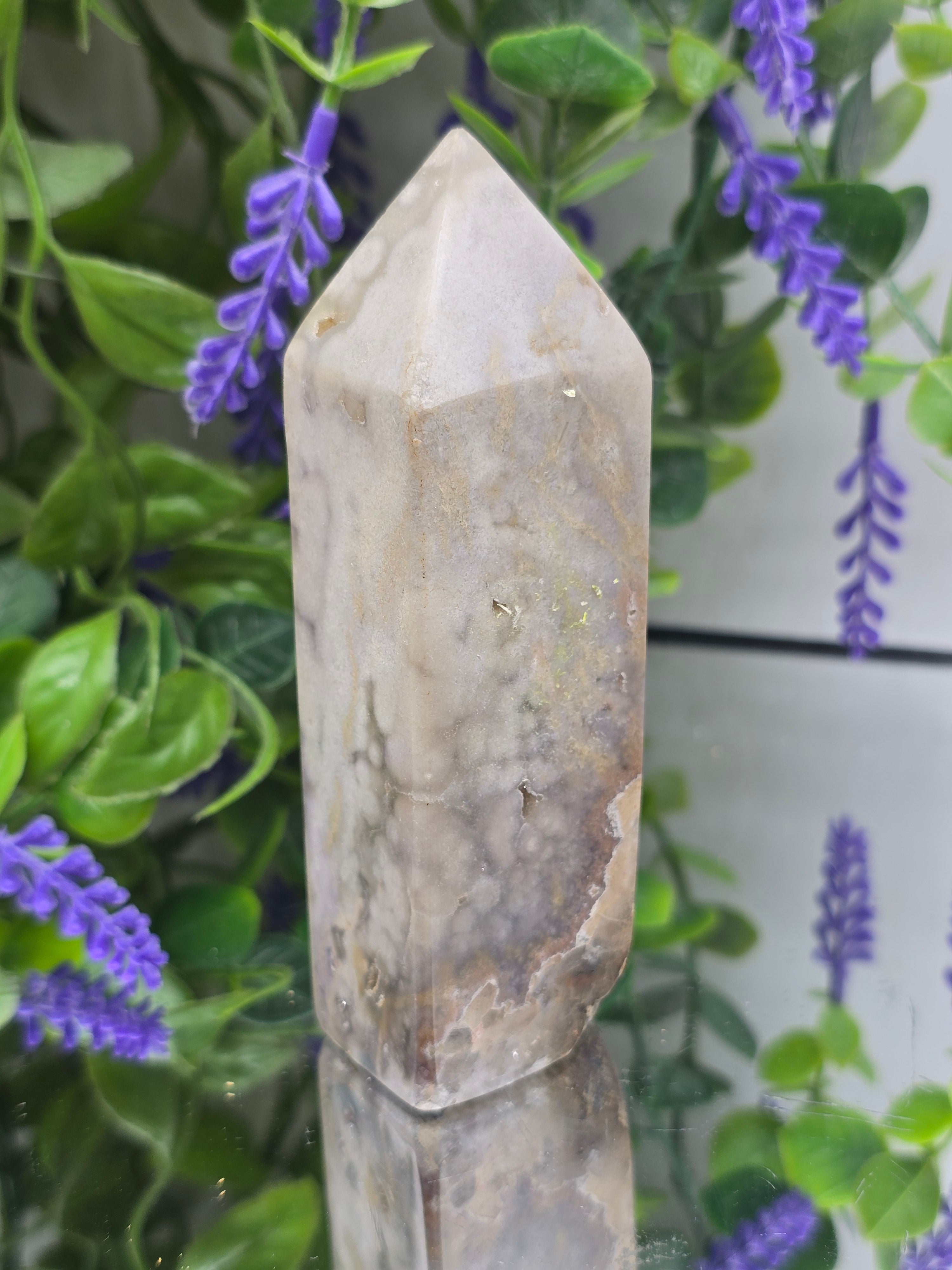 Brazilian Rare Pink Amethyst with Natural Agate & Chalcedony Tower – 222g 11×3cm | Spiritual Peace, Calm & Divine Love Crystal Wellness