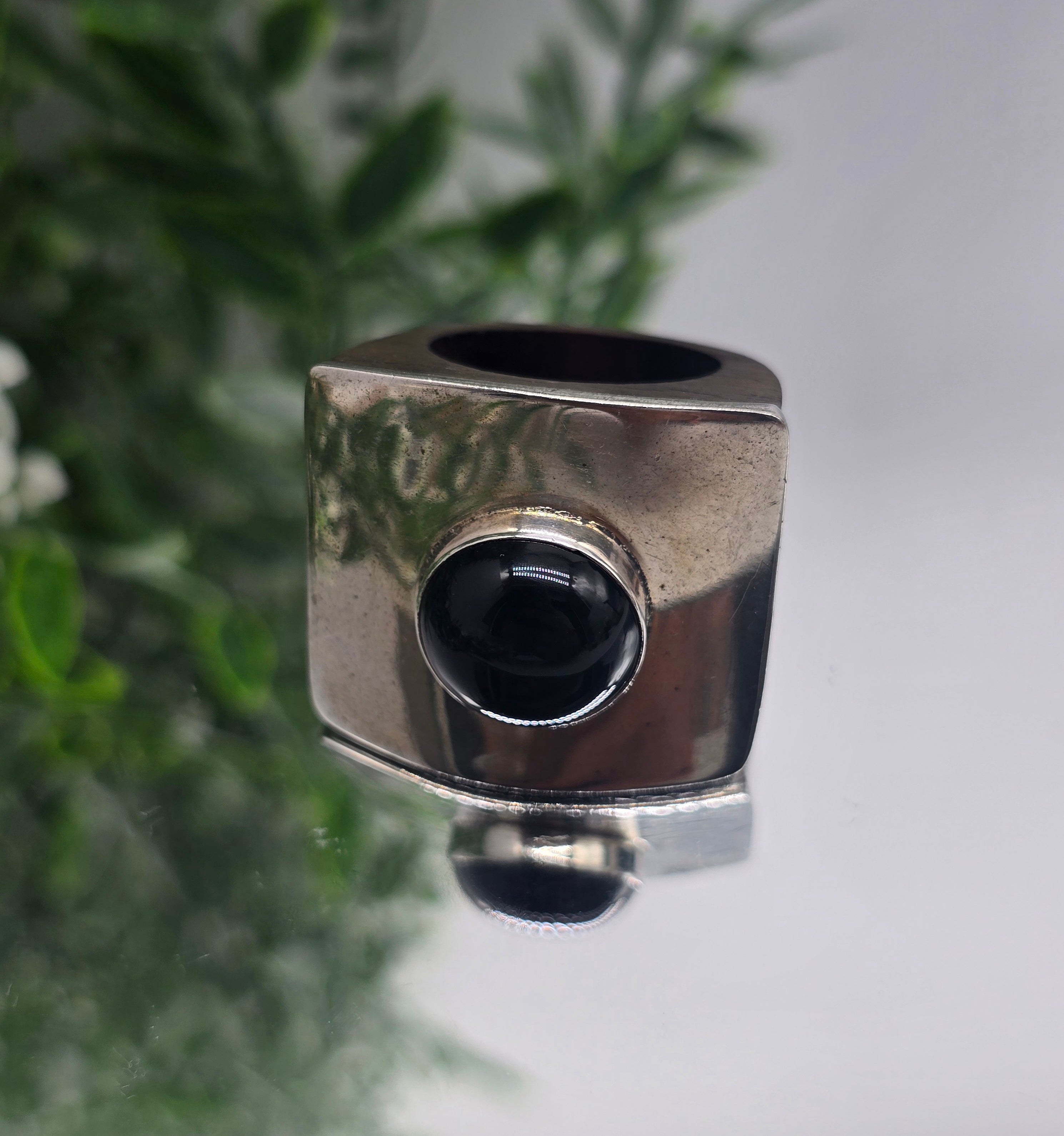 Black Onyx in 925 Sterling Silver Wooden Ring - Grounded Strength Crystal Wellness